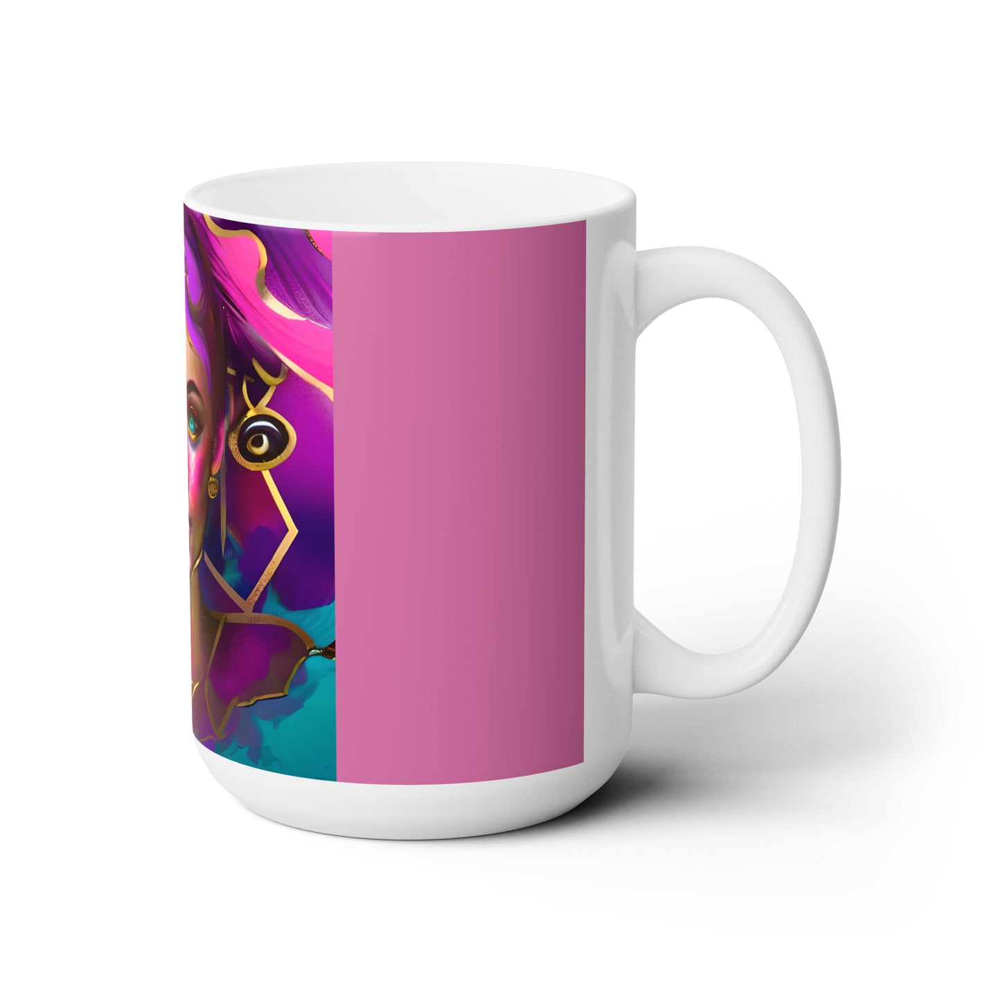 Teal Eyes Doll face Abstract Art Ceramic Mug 15 oz