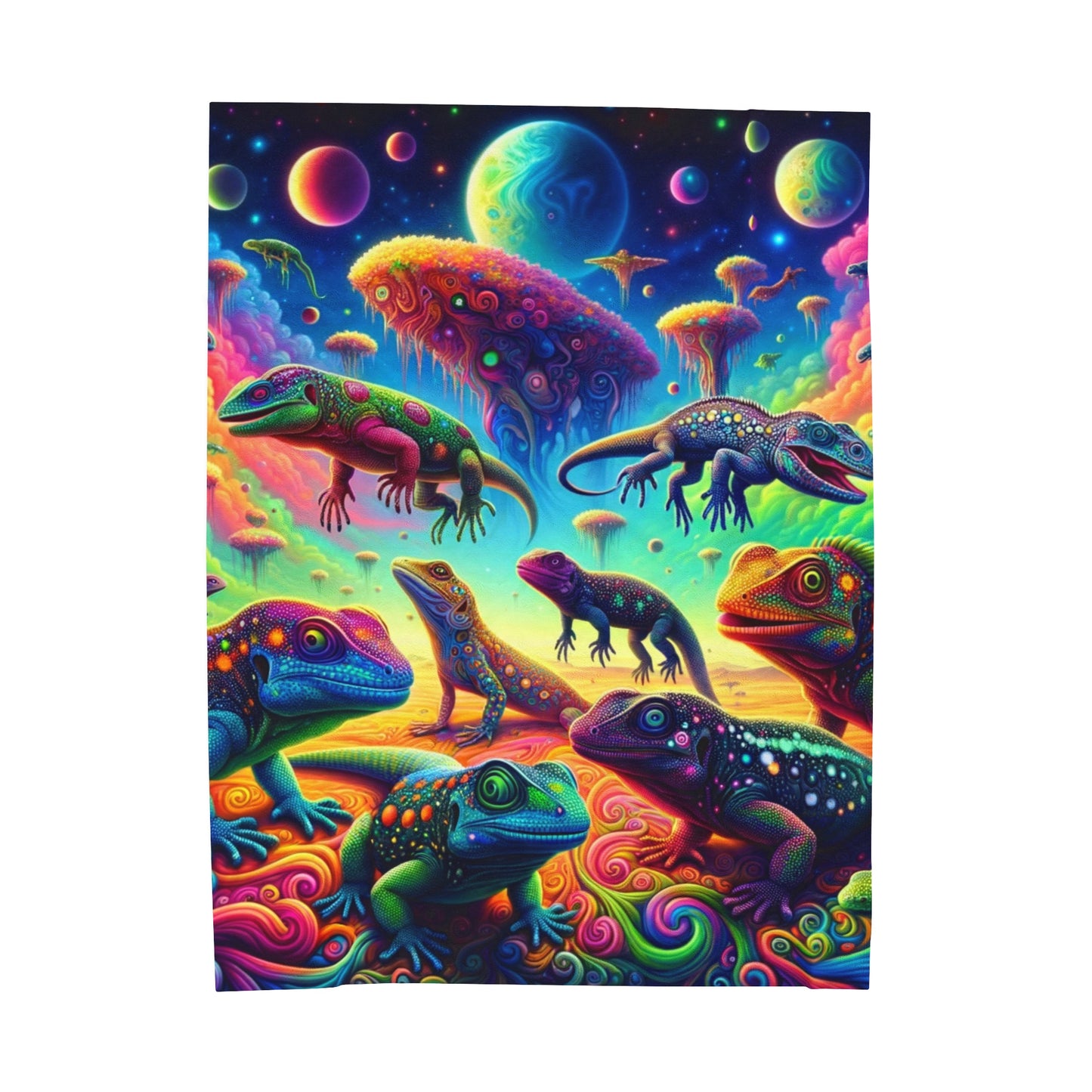 Psychedelic Chameleon Bliss Velveteen Plush Blanket