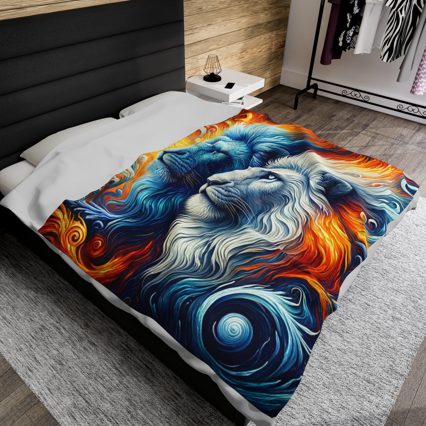 Fire and Ice Lion Majesty Velveteen Plush Blanket