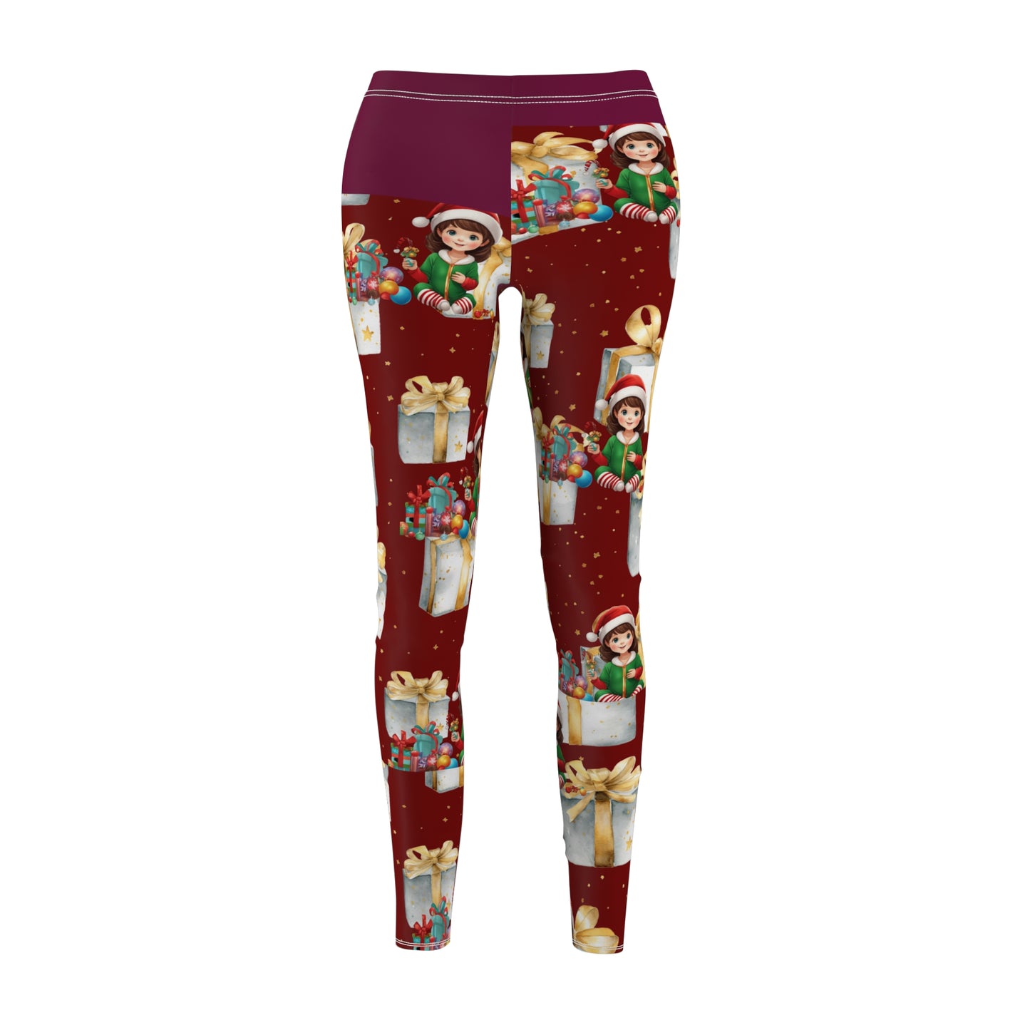 Maroon Leggings with a Little Girl and Christmas Presents: