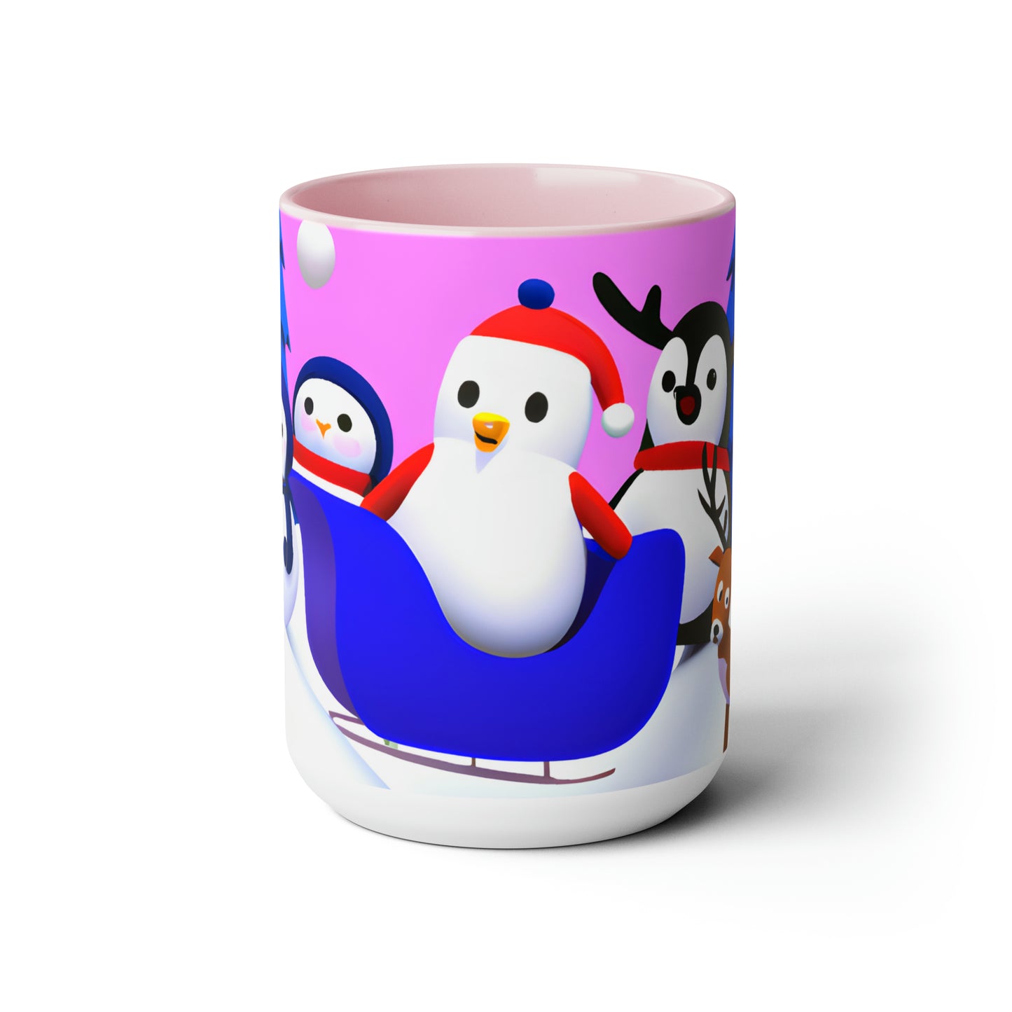 Penguin sledding selfie 15 oz ceramic mug