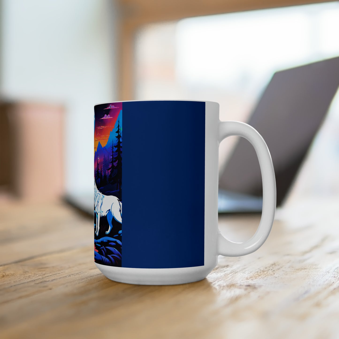 Neon Wolves at night Ceramic Mug 15 oz