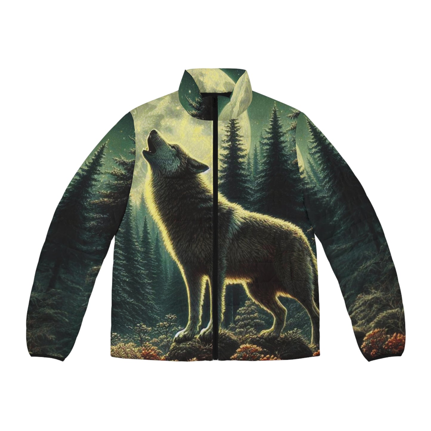 Wolf lovers Men's Puffer Jacket: Unleash the Spirit of the Wilderness"