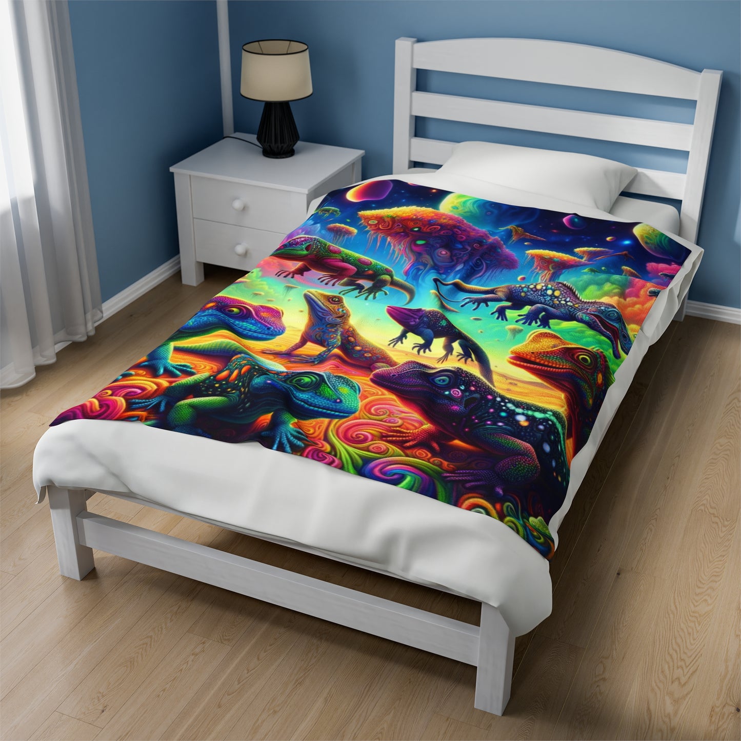 Psychedelic Chameleon Bliss Velveteen Plush Blanket