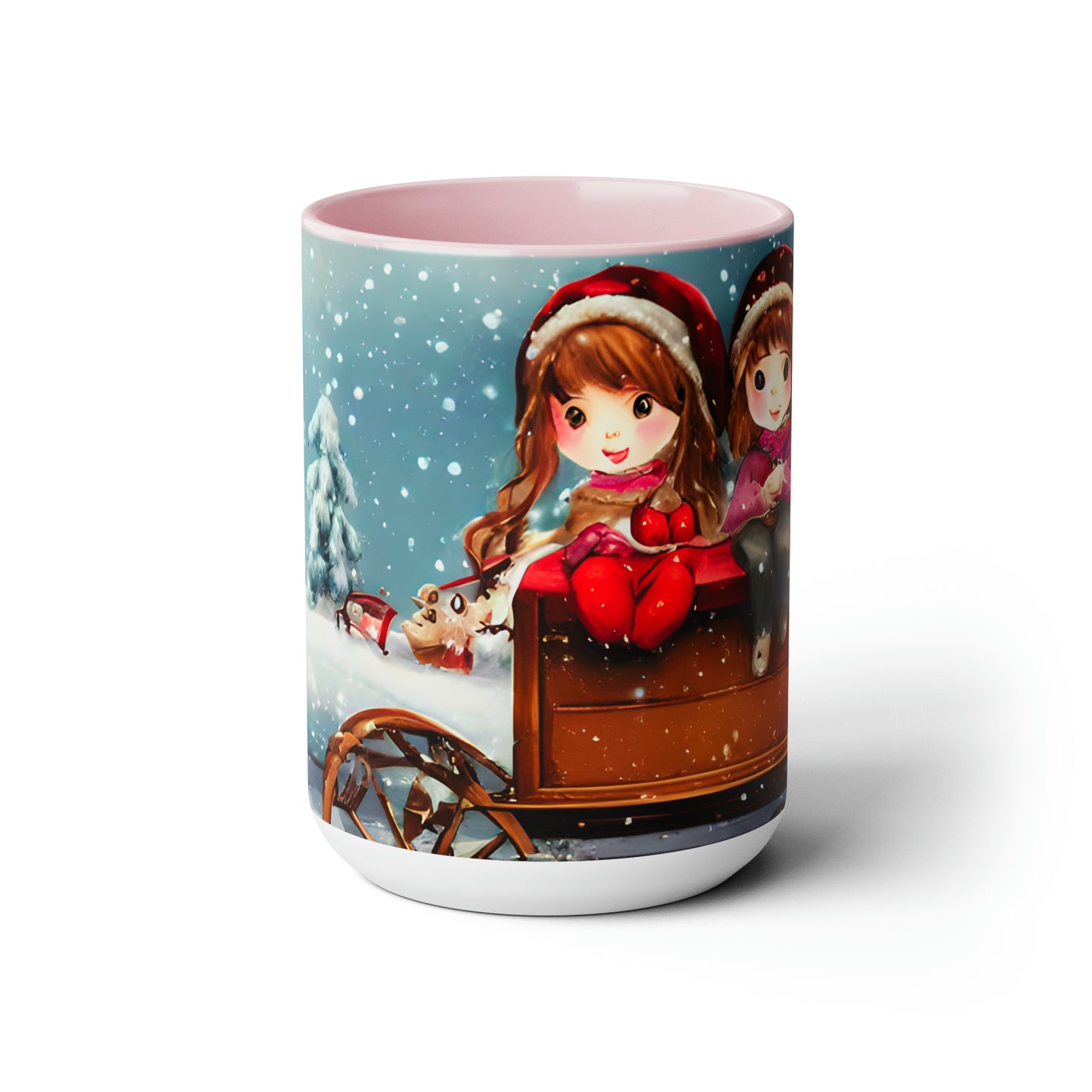 Twins on the back of a horse carriage 15 oz ceramic mug