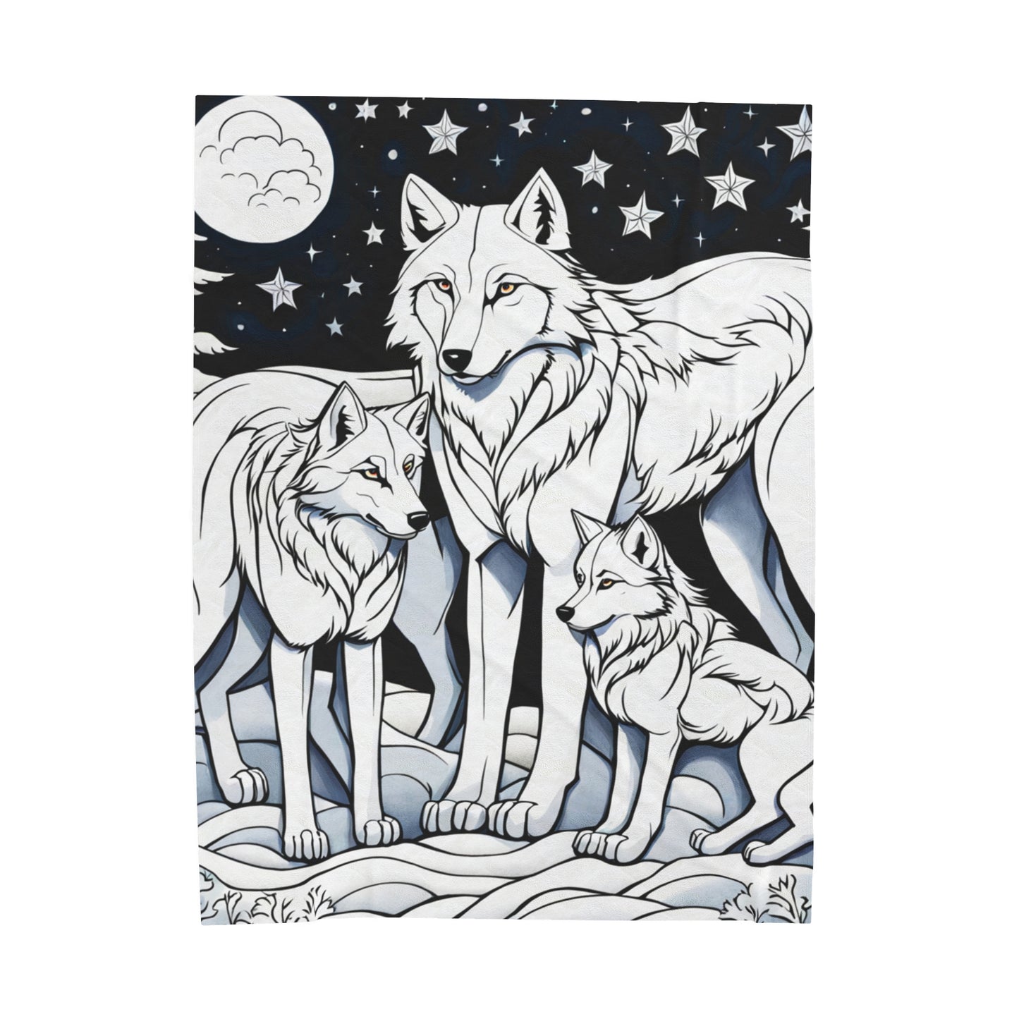 Moonlit wolves in the night Velveteen Plush Blanket