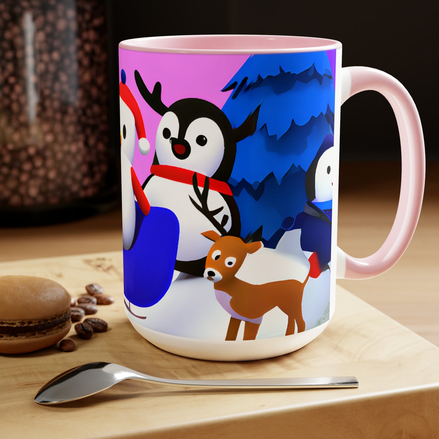 Penguin sledding selfie 15 oz ceramic mug