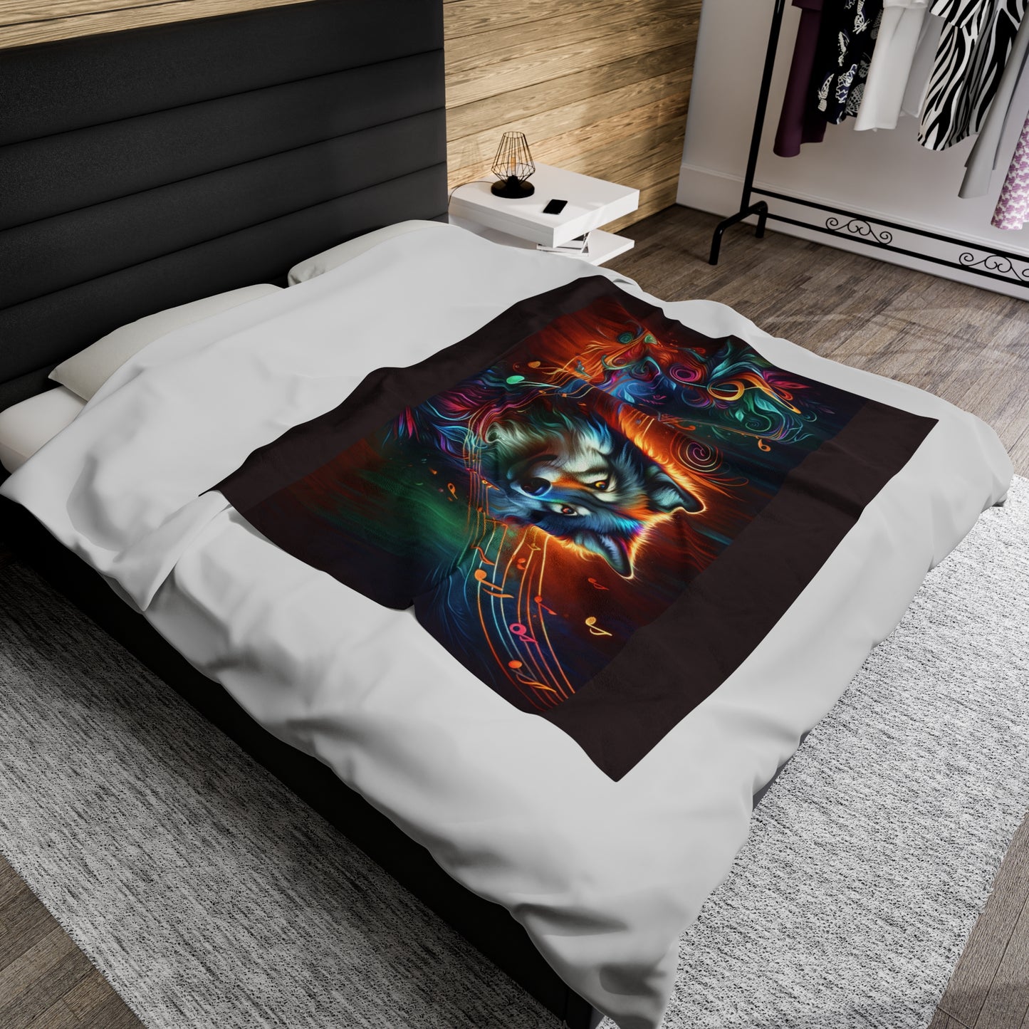 Psychedelic Tunes Artistic Wolf Velveteen Plush Blanket