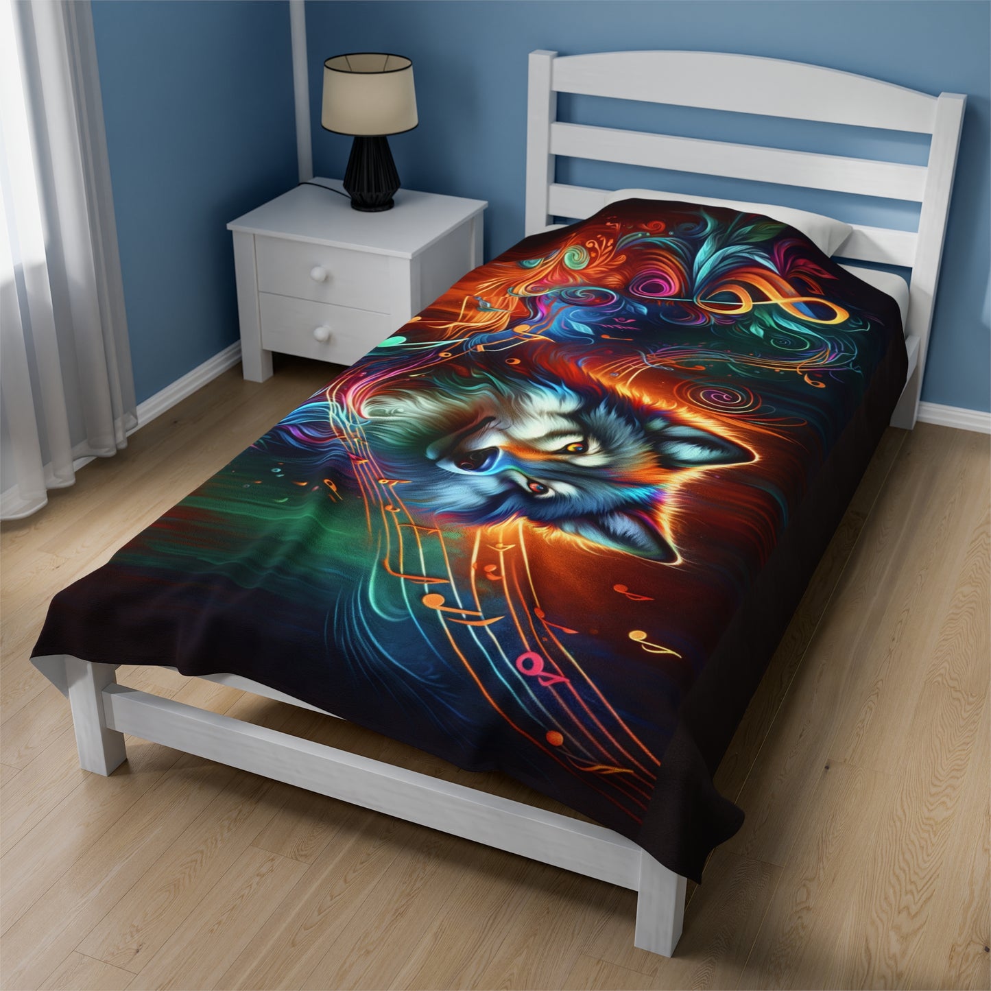 Psychedelic Tunes Artistic Wolf Velveteen Plush Blanket