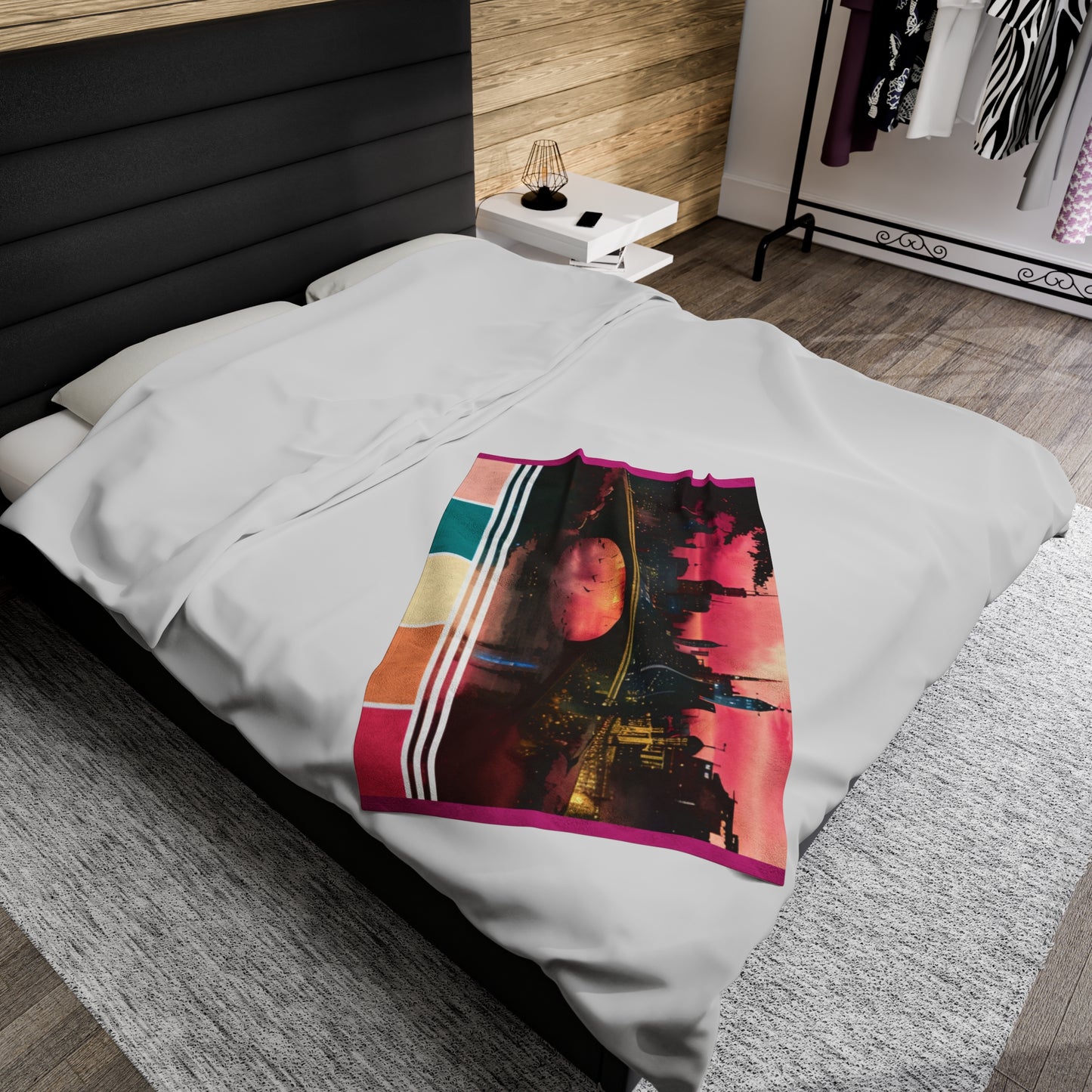 Urban Sunset - Abstract Cityscape Velveteen Blanket