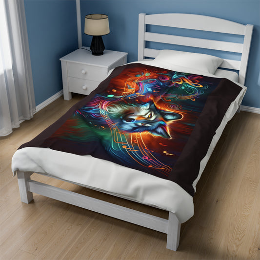 Psychedelic Tunes Artistic Wolf Velveteen Plush Blanket