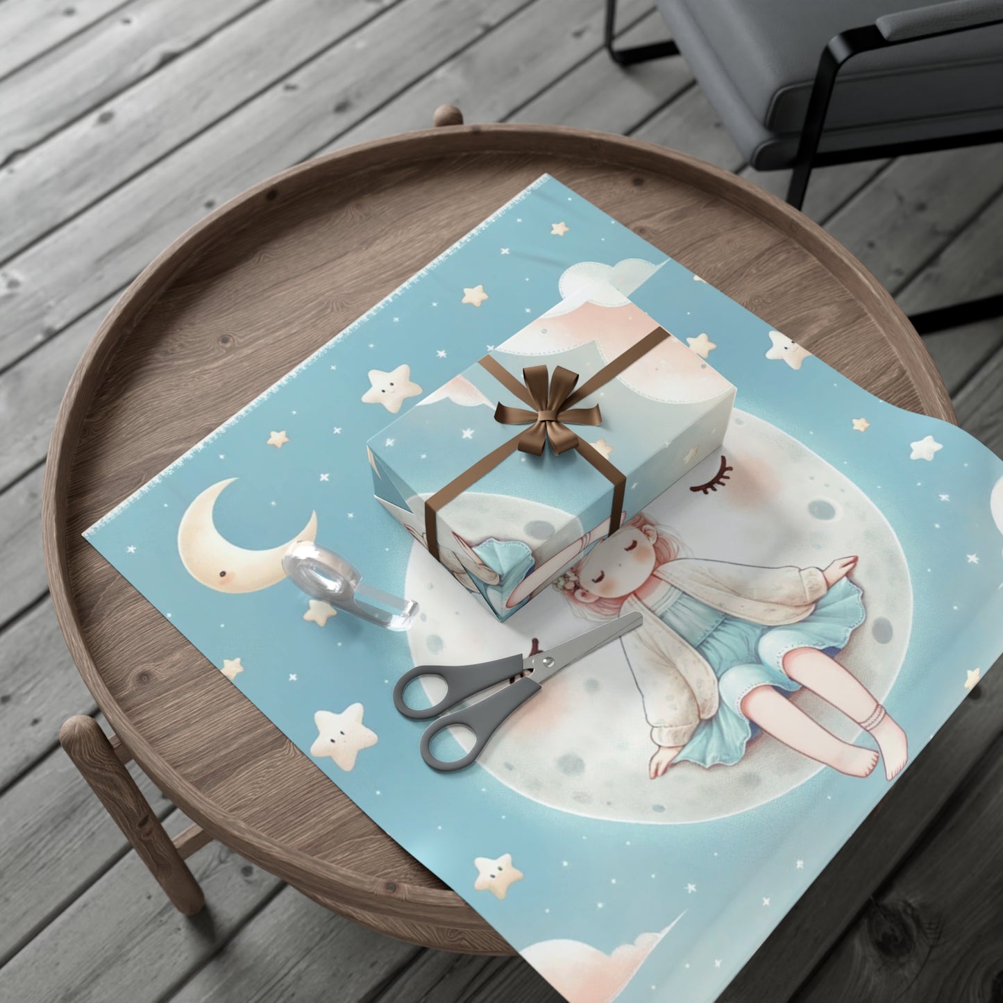 Gift Wrap Papers girl on the moon Night Gift Wrap - Choose Matte or Satin Finish