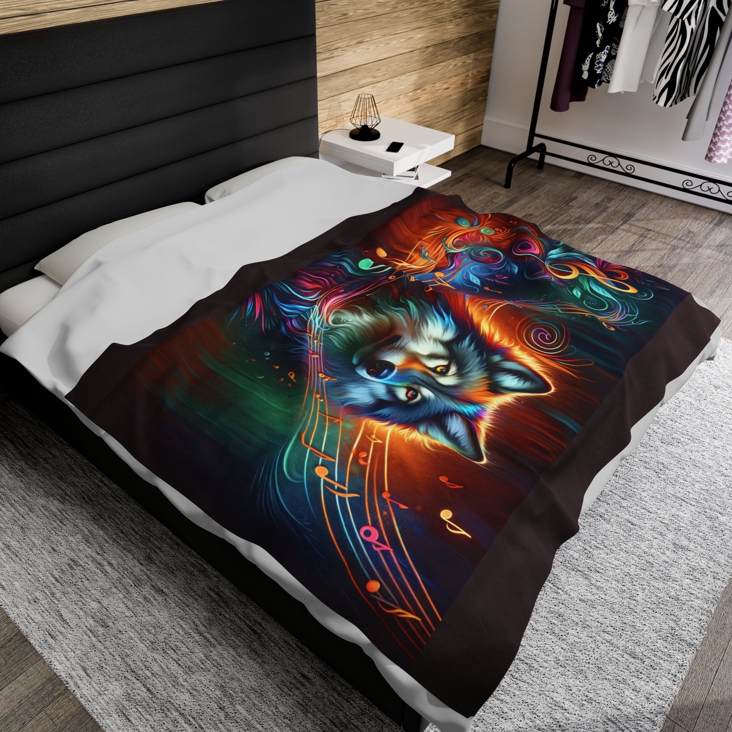 Psychedelic Tunes Artistic Wolf Velveteen Plush Blanket