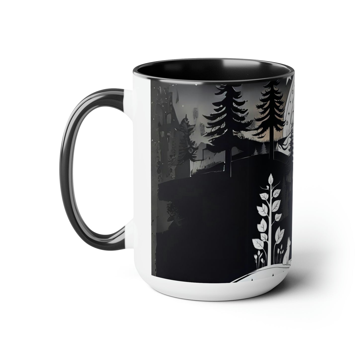 Black and white wolves in the night time 15 oz  ceramic mug