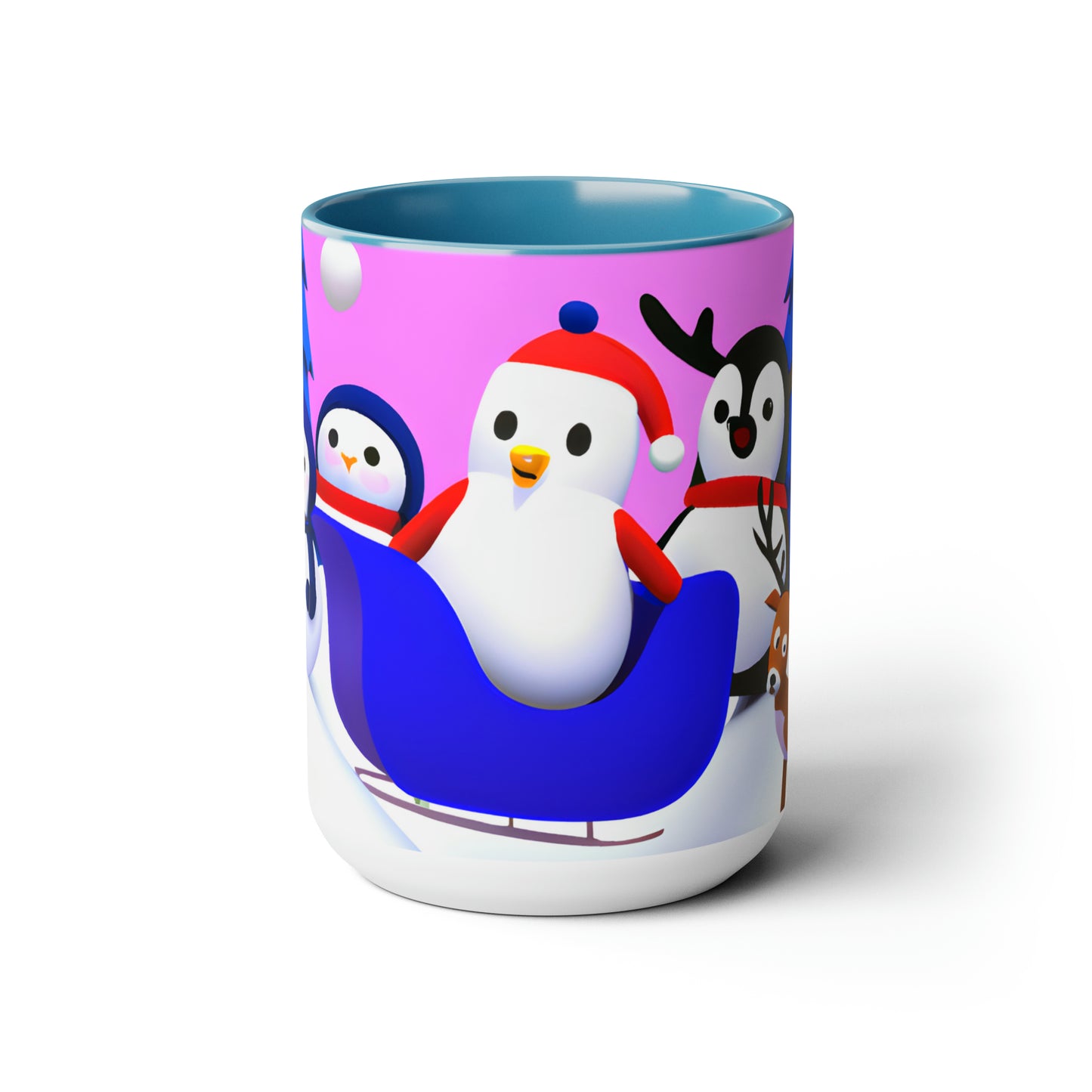 Penguin sledding selfie 15 oz ceramic mug