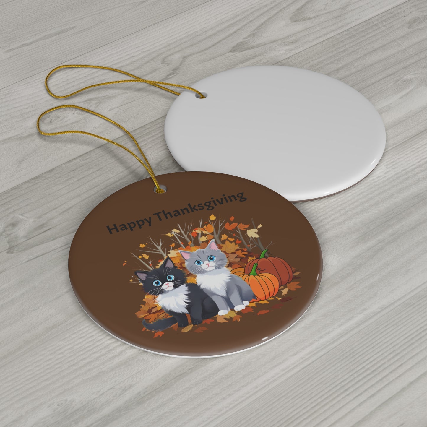 Thanksgiving Ceramic Ornament kitties and pumpkins