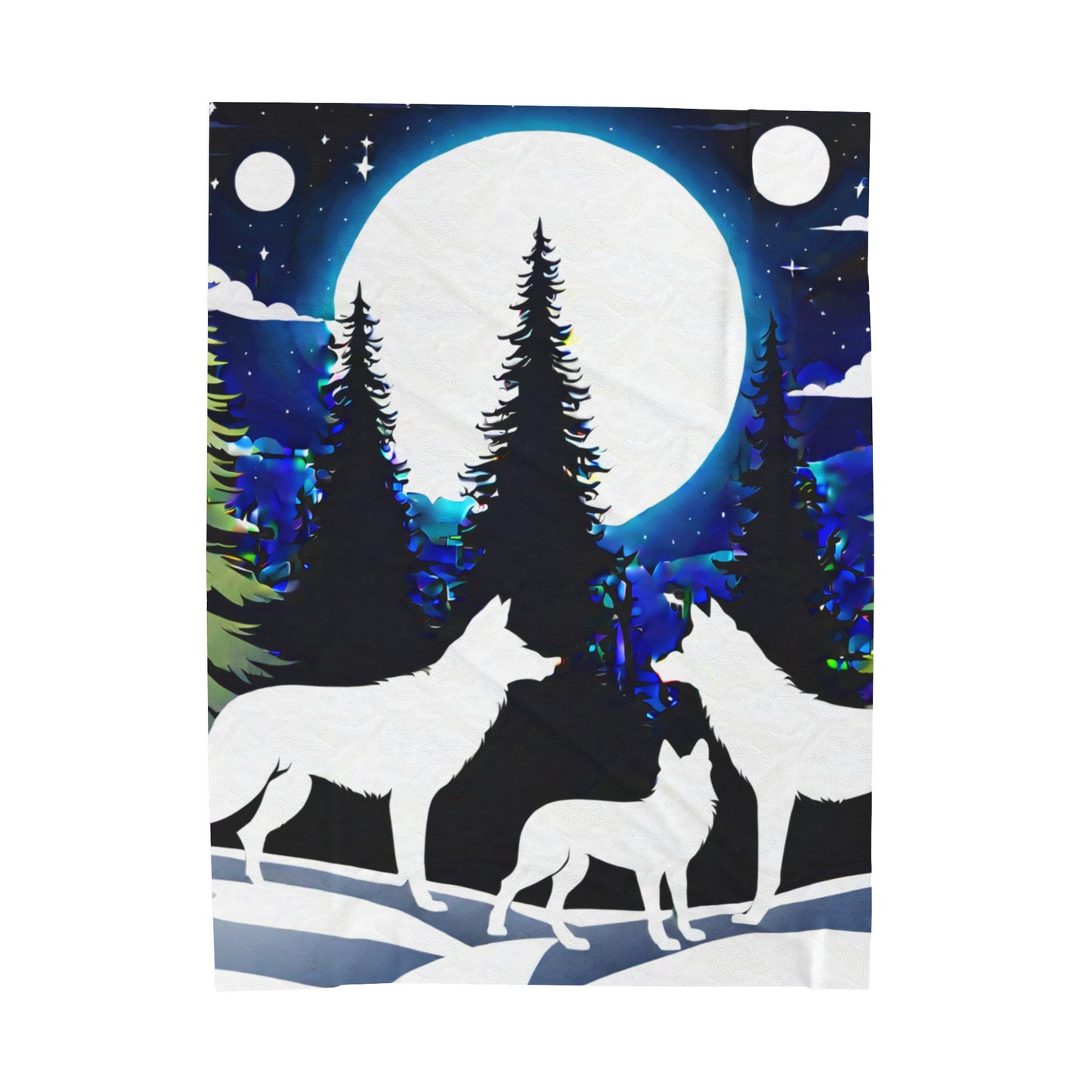 White silhouette wolf family Velveteen Plush Blanket