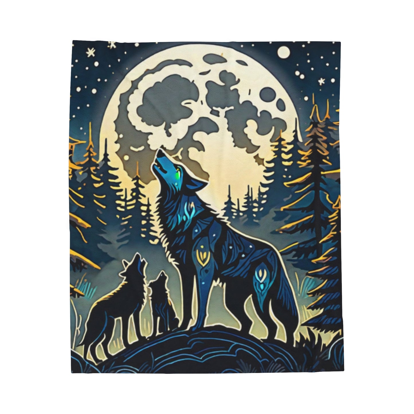 Moonlight wolf Family blanket Velveteen Plush Blanket