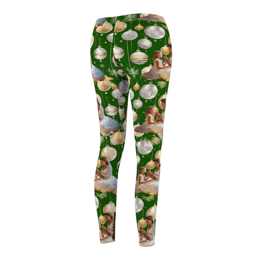 Champagne and Green Christmas Bulbs and Bride All-Over Print Women's Leggings