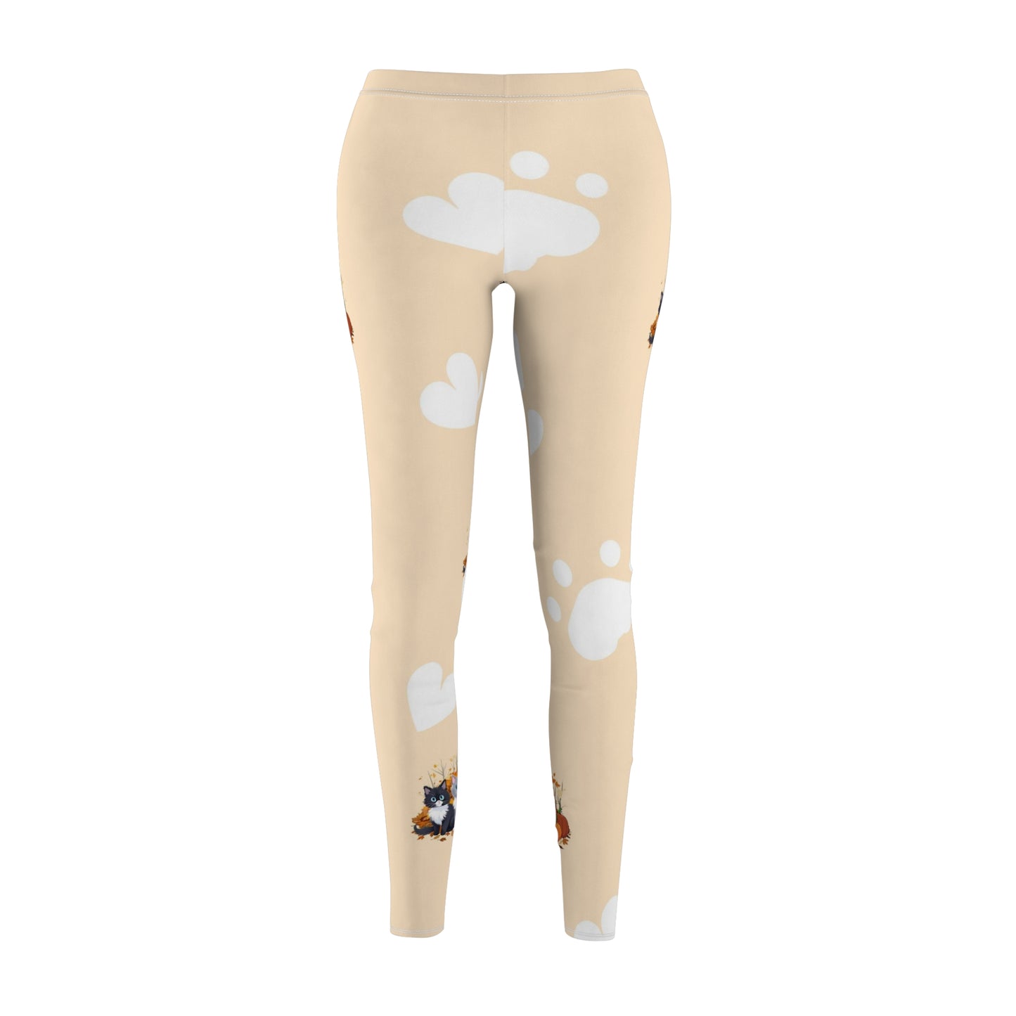 Autumn Elegance Cream-Colored Kitty and Pumpkin All-Over Print Women's Leggings