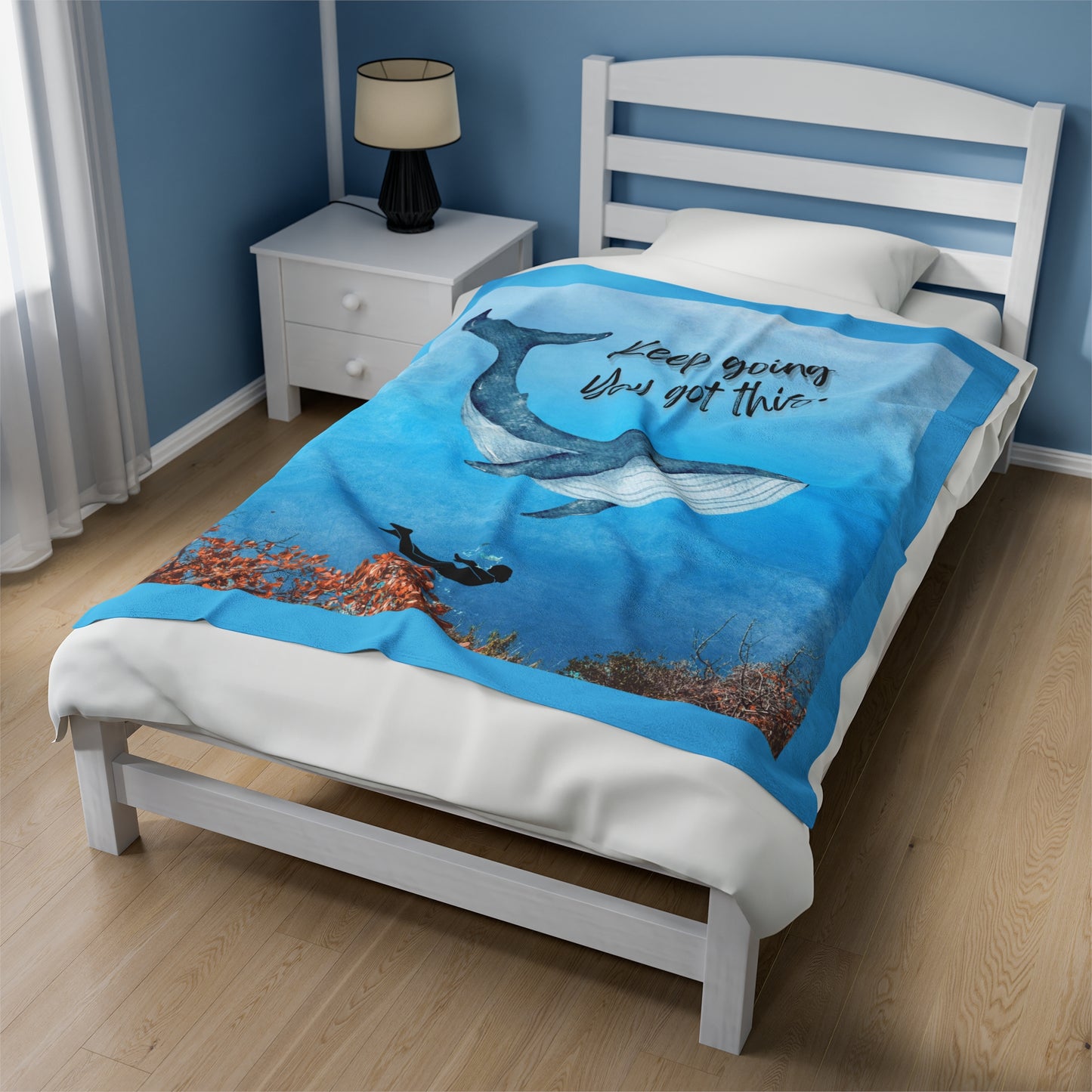 Whimsical Ocean Adventure Velveteen Plush Blanket whale lovers