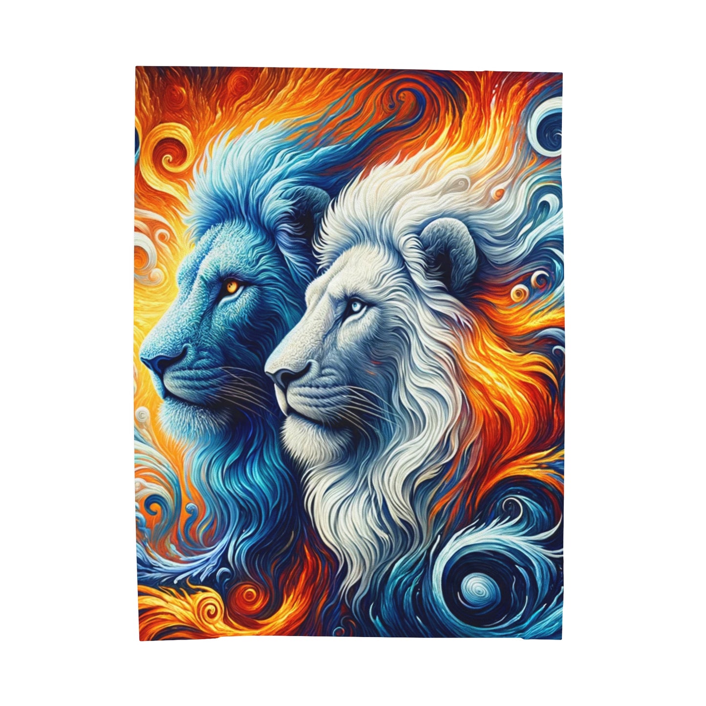 Fire and Ice Lion Majesty Velveteen Plush Blanket