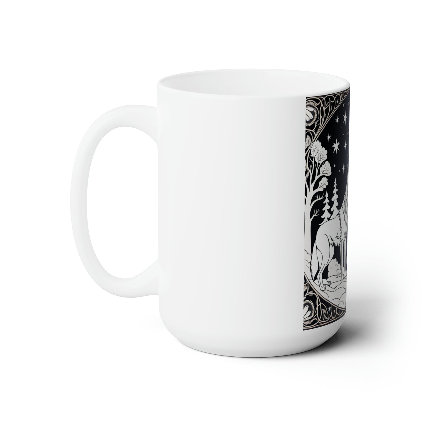 SILHOUETTE OF WOLF n  MOON CERAMIC MUG, 15 OZ