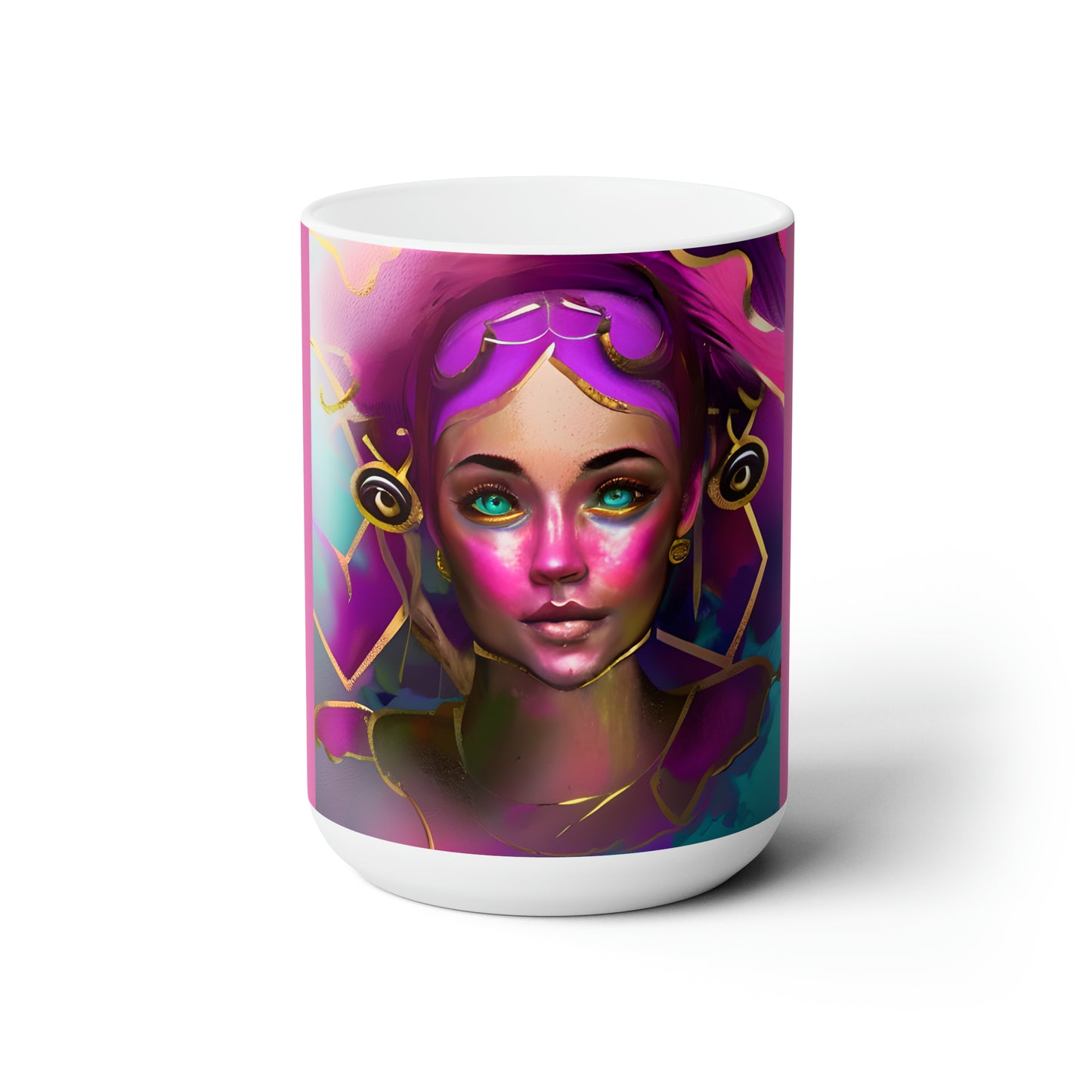 Teal Eyes Doll face Abstract Art Ceramic Mug 15 oz