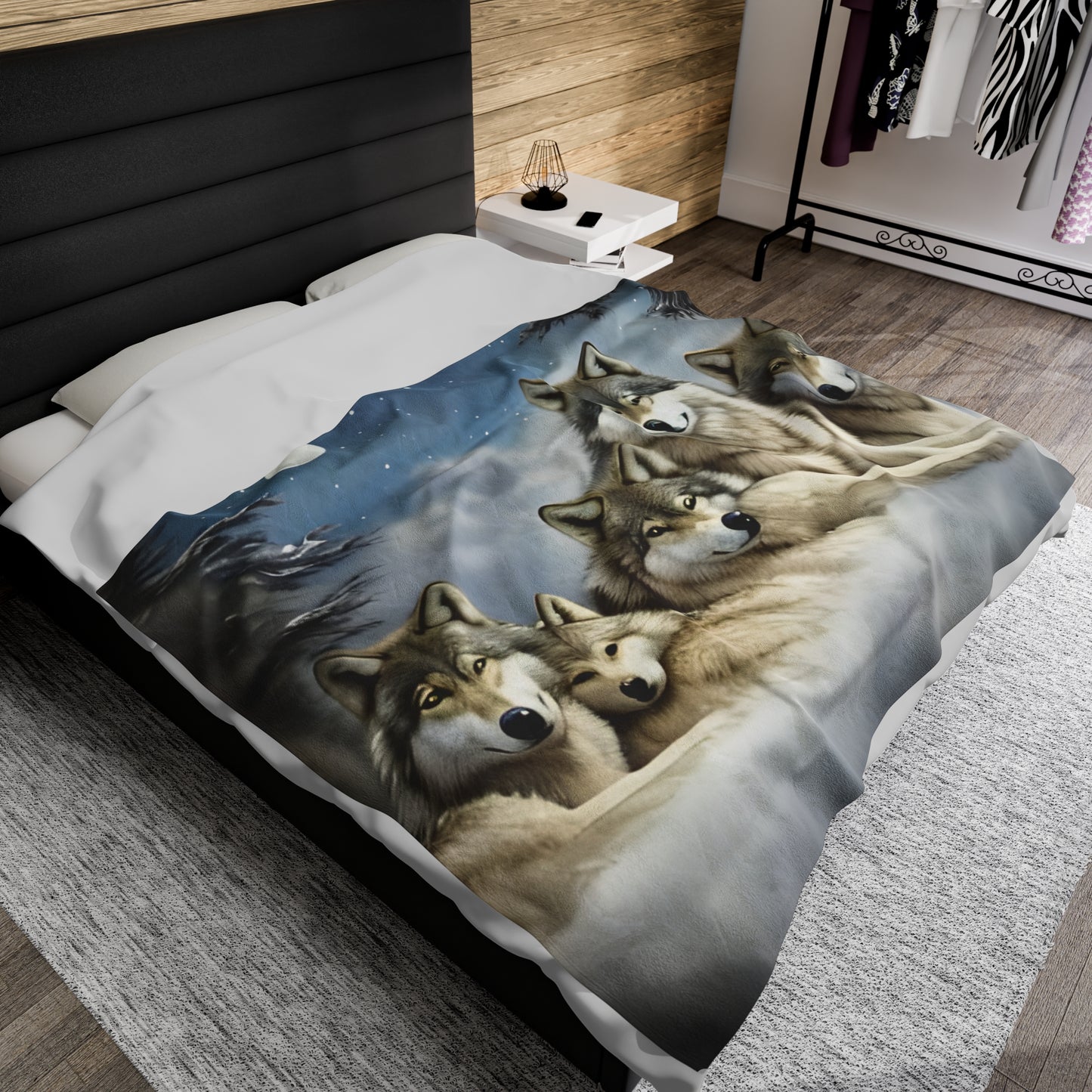 Mystic Wolf family Velveteen Plush Blanket