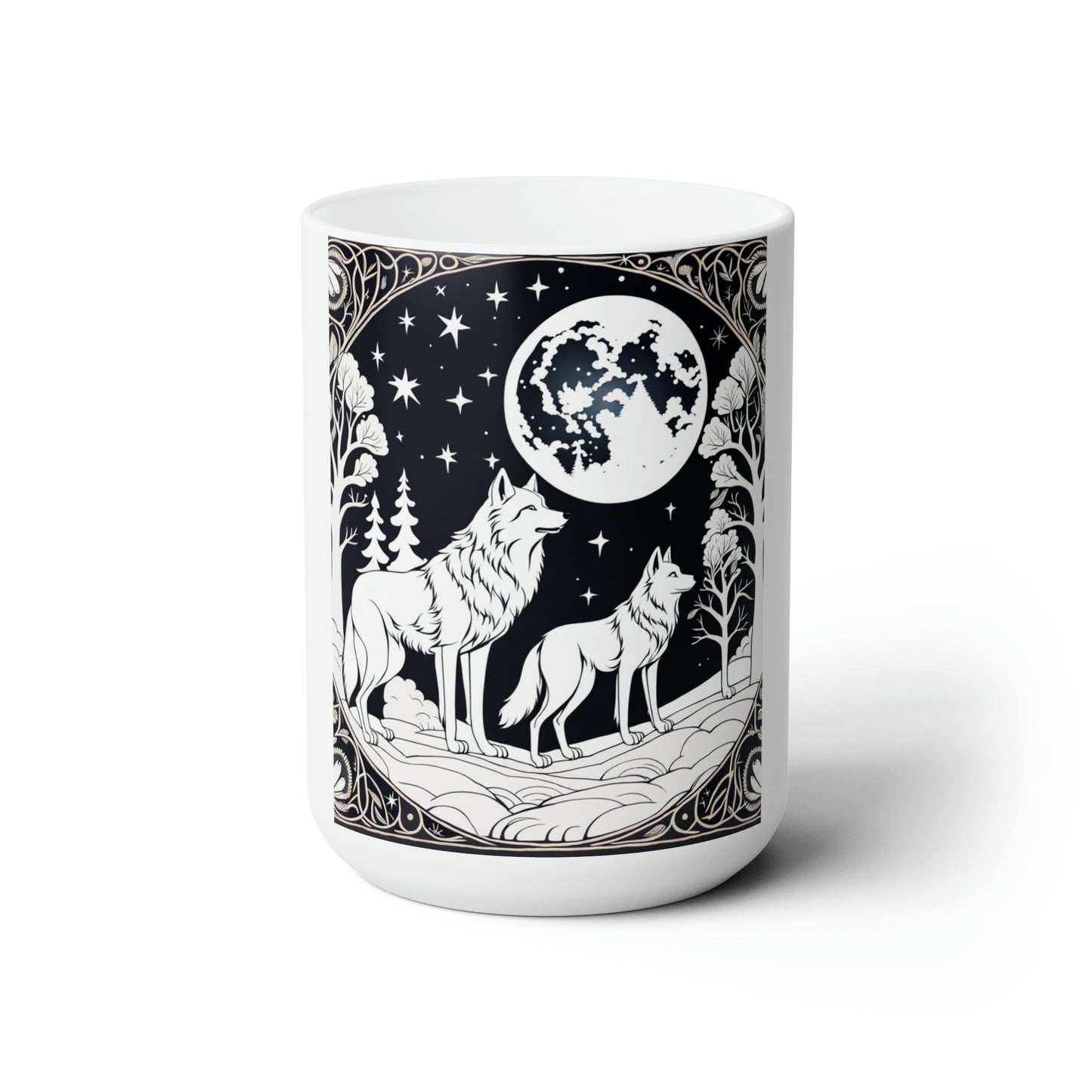 SILHOUETTE OF WOLF n  MOON CERAMIC MUG, 15 OZ