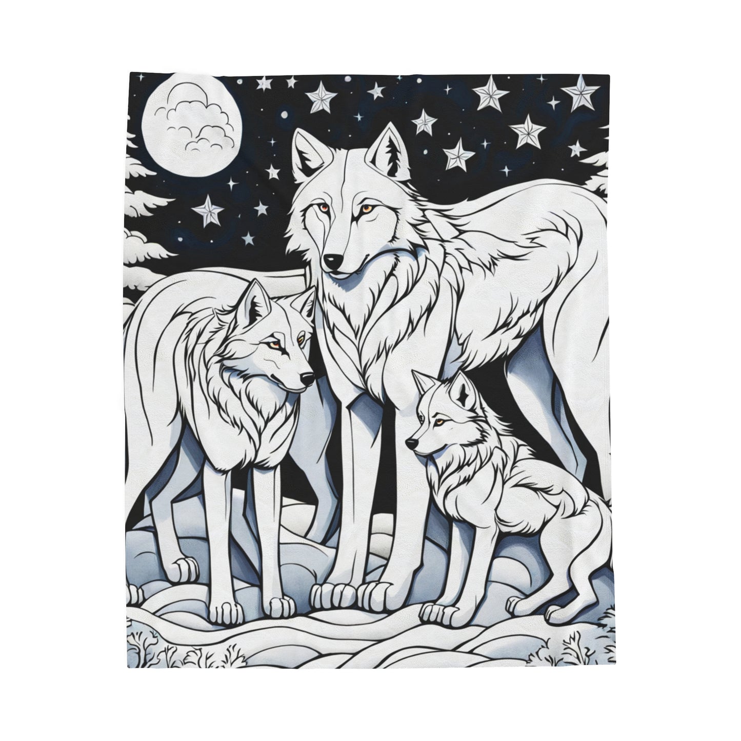 Moonlit wolves in the night Velveteen Plush Blanket