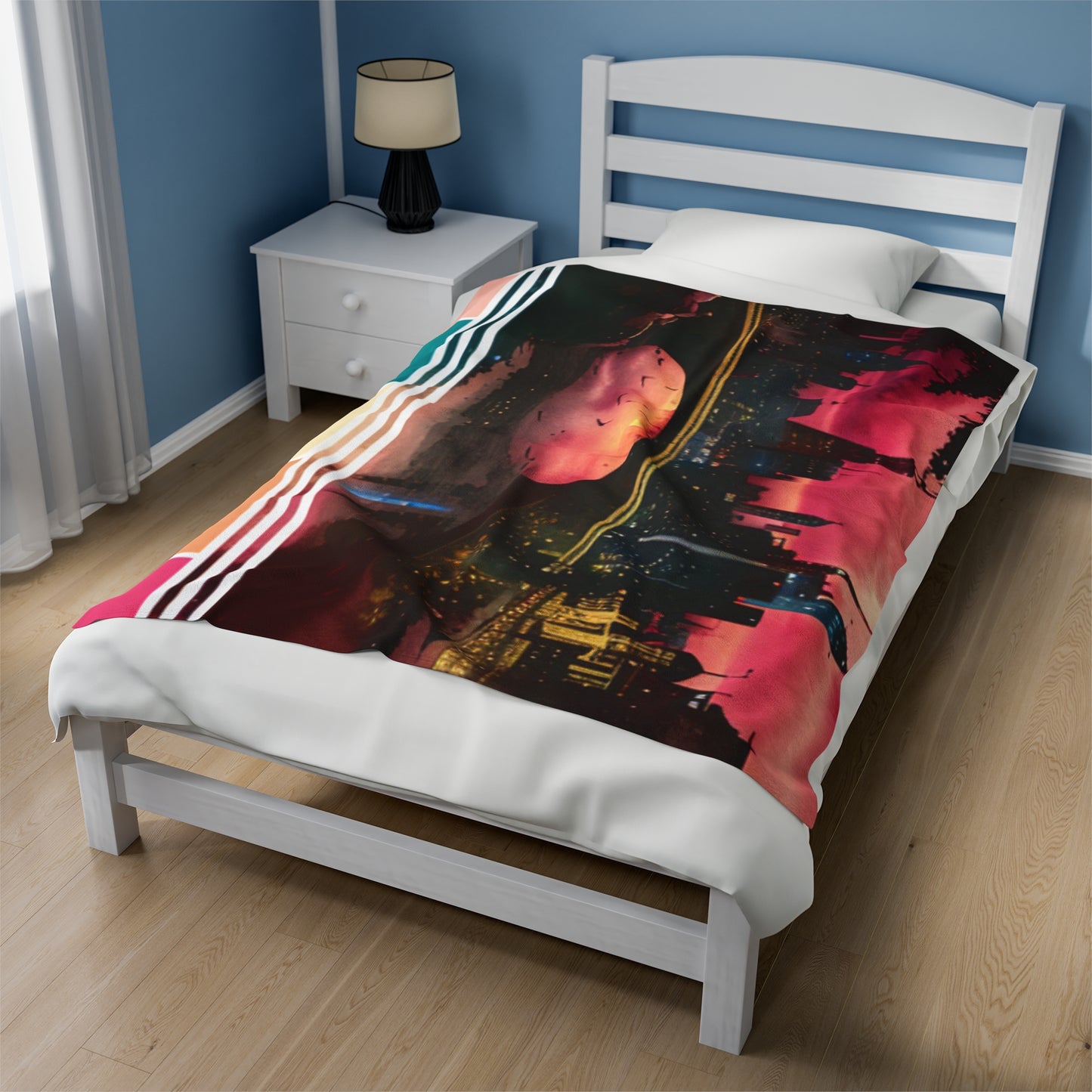 Urban Sunset - Abstract Cityscape Velveteen Blanket