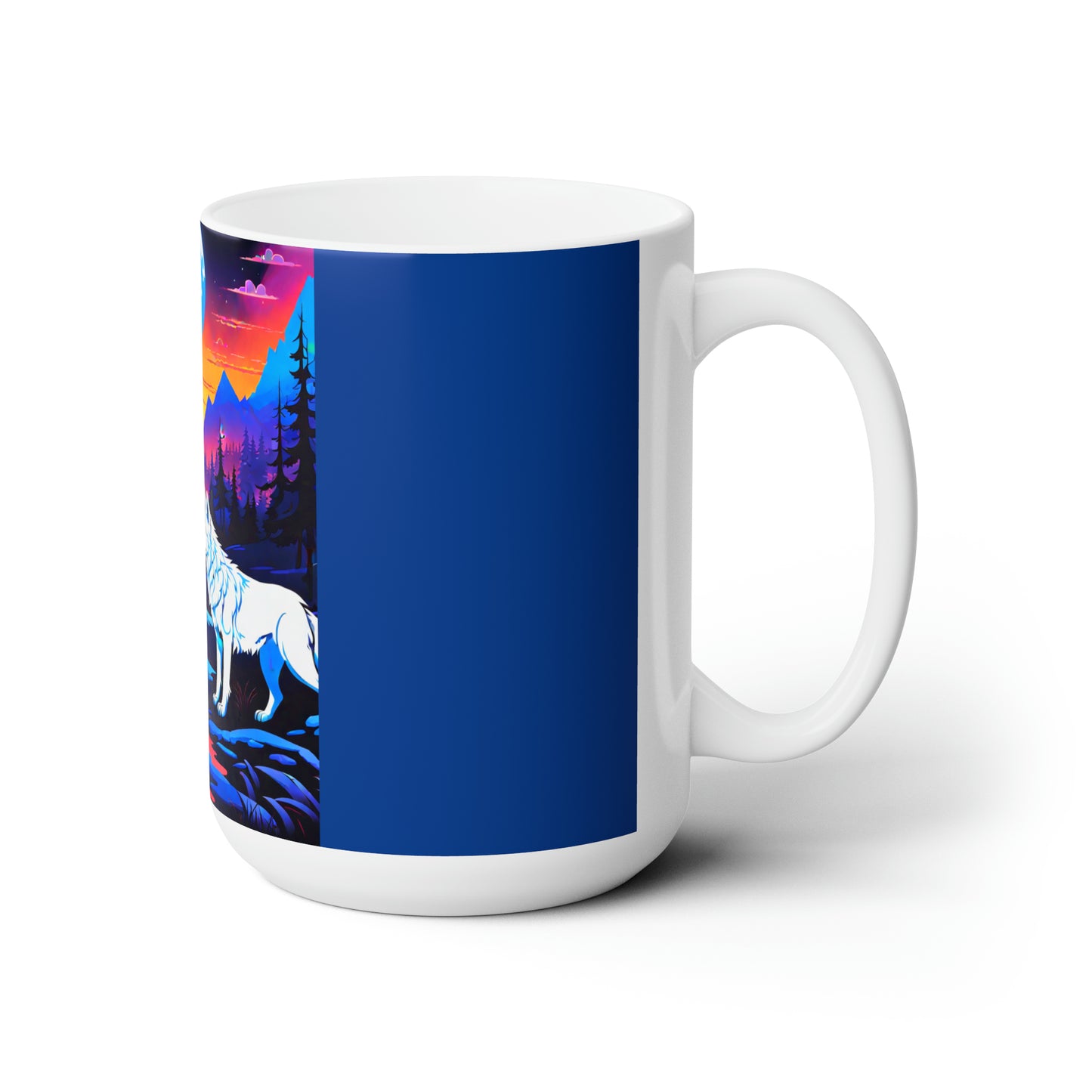 Neon Wolves at night Ceramic Mug 15 oz