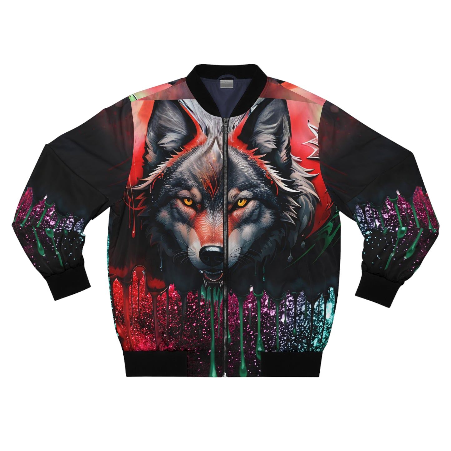 Red and black Wolf Bomber Jacket - Express Your Inner Wolf