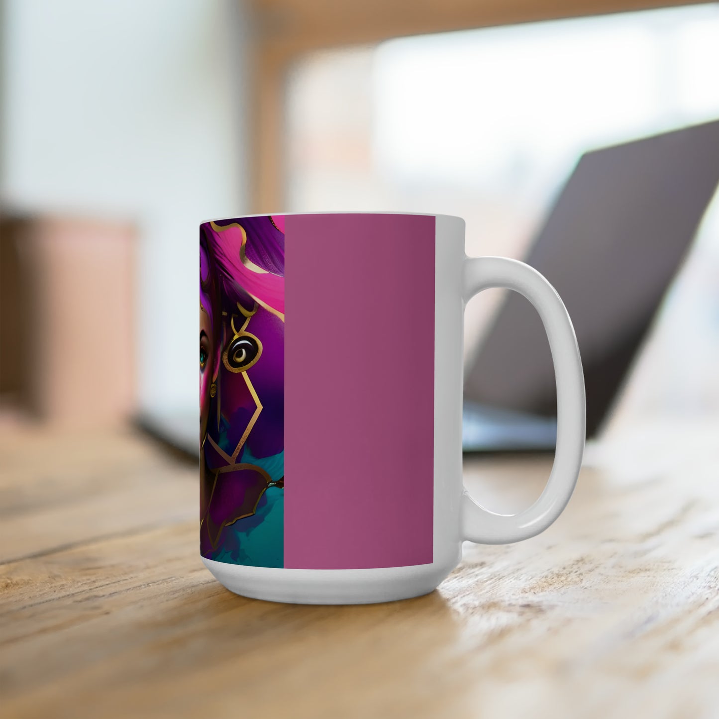 Teal Eyes Doll face Abstract Art Ceramic Mug 15 oz