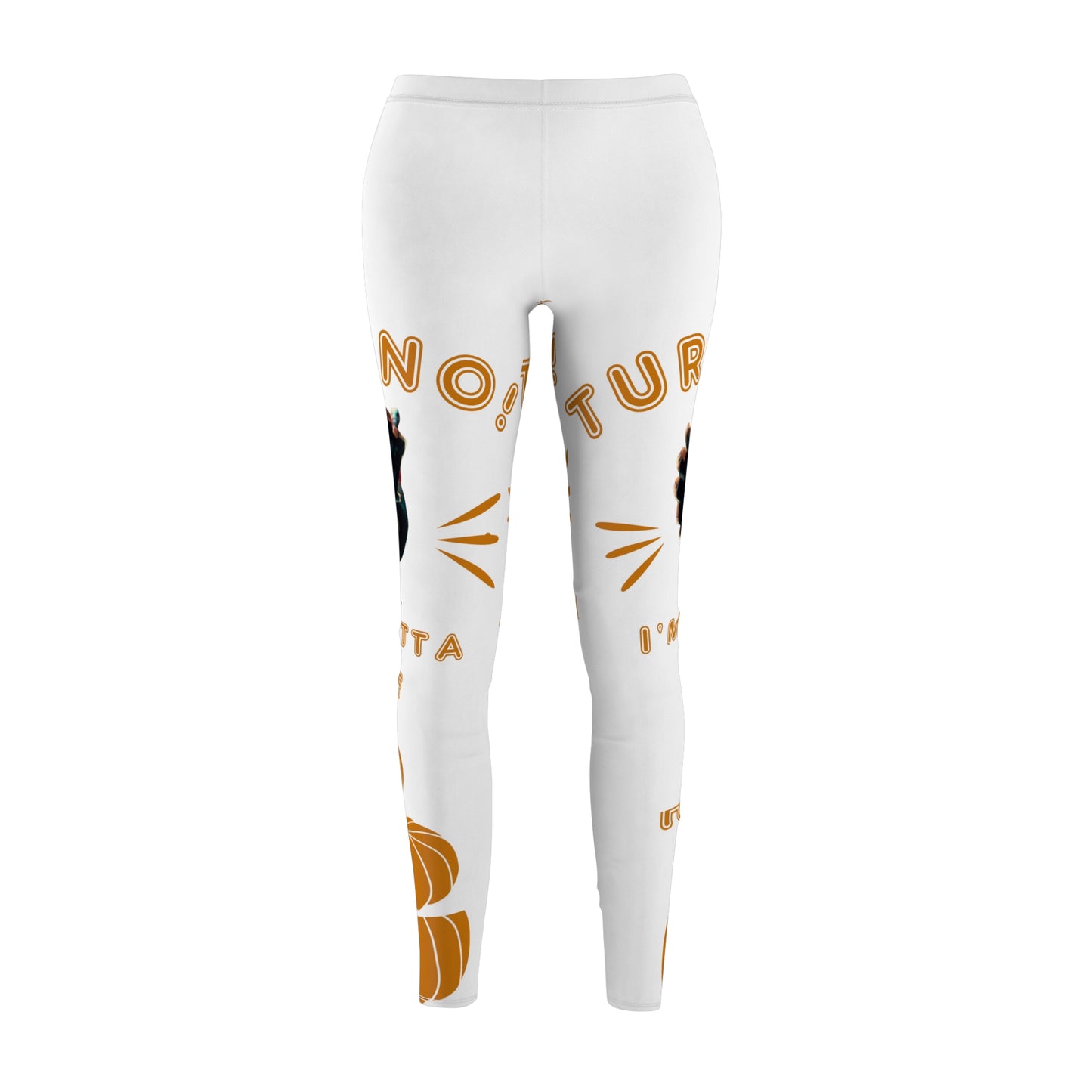 Thanksgiving Hilarity Turkin' Around White Women's Leggings with pumpkins and a turkey running away