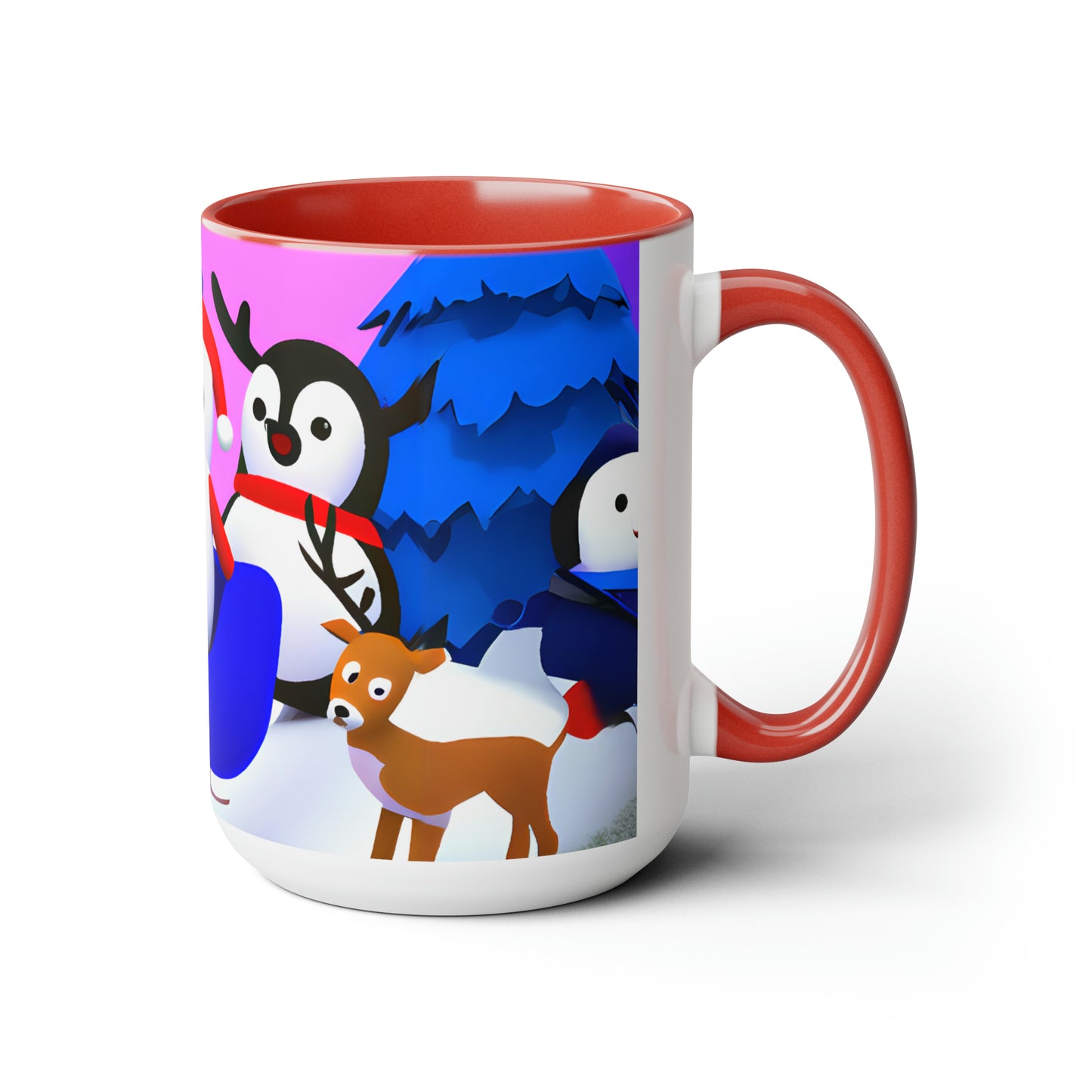 Penguin sledding selfie 15 oz ceramic mug