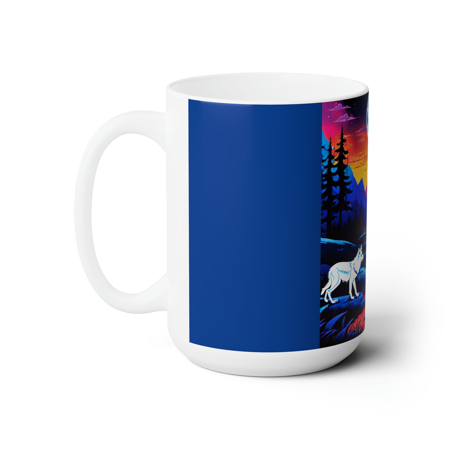 Neon Wolves at night Ceramic Mug 15 oz