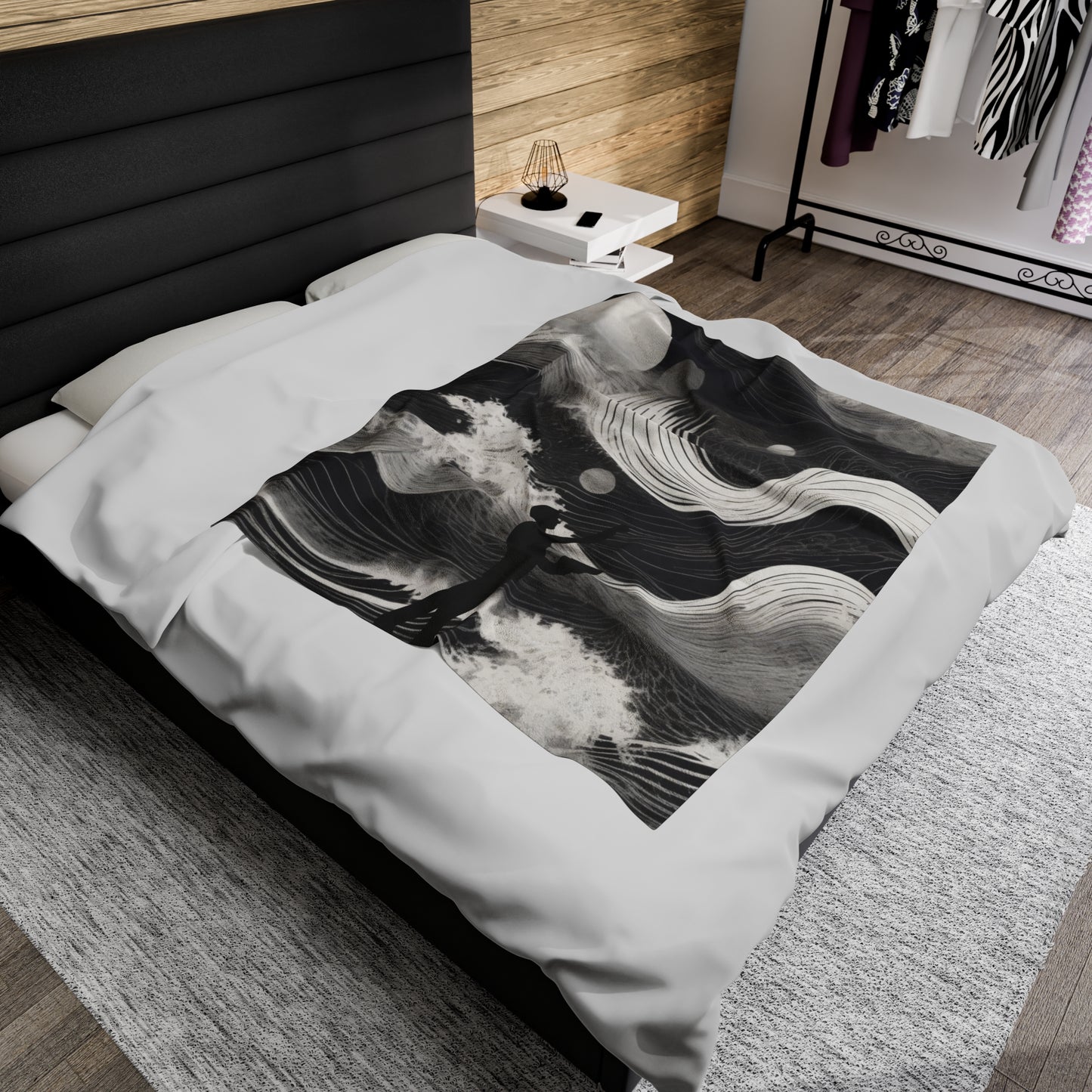 Black and white abstract Velveteen Plush Blanket