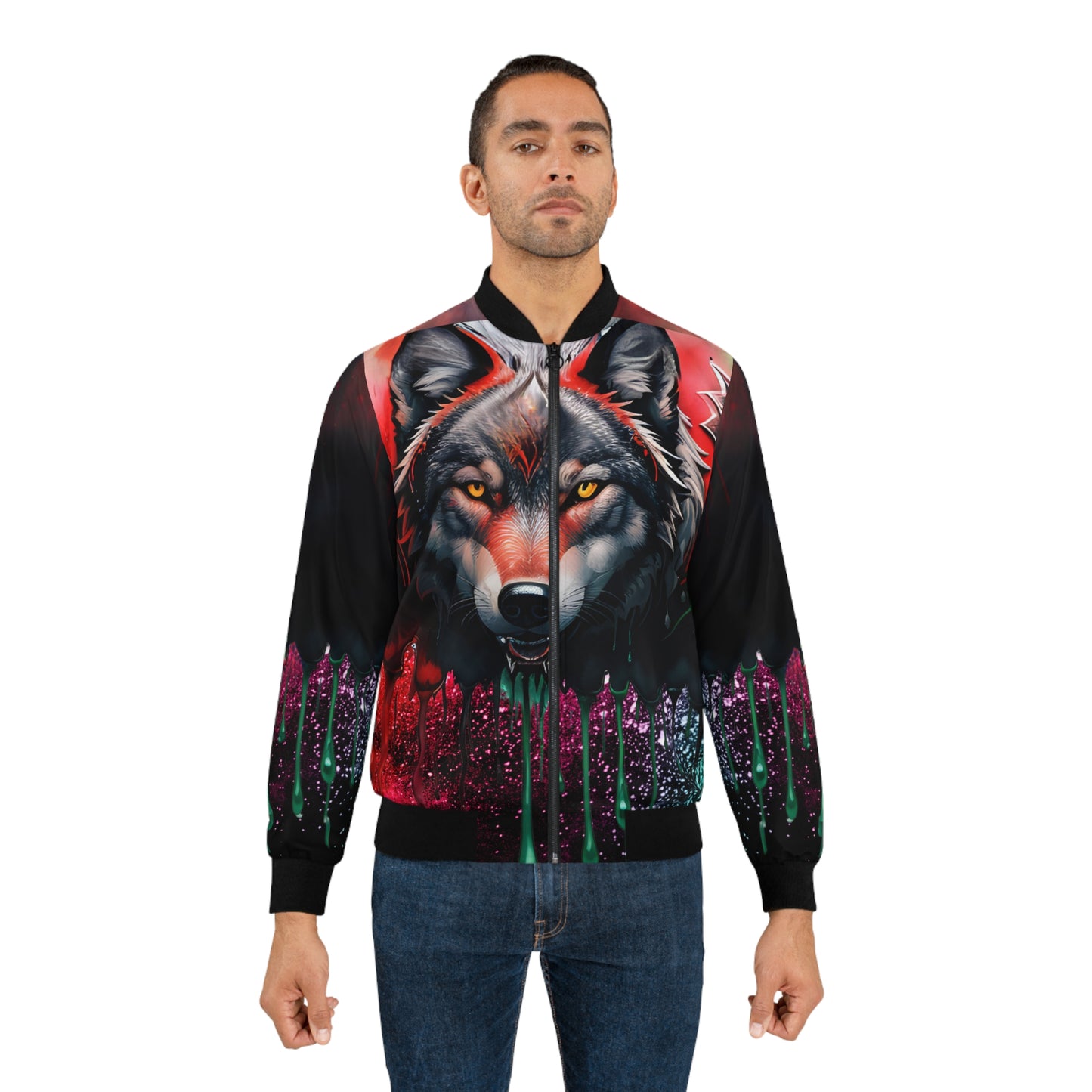 Red and black Wolf Bomber Jacket - Express Your Inner Wolf