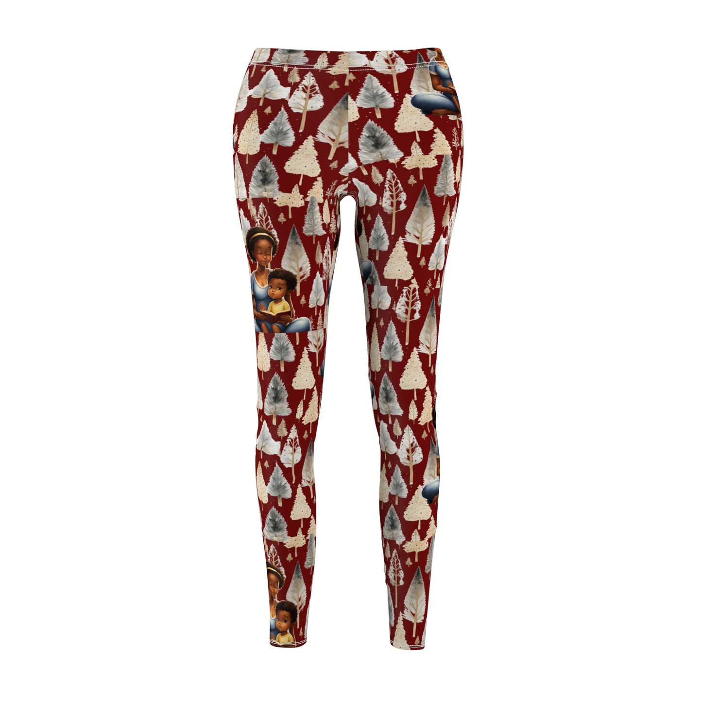 Maroon Christmas Trees & African-American Mother-Son Leggings.