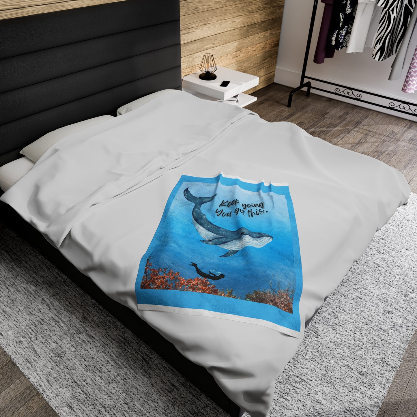 Whimsical Ocean Adventure Velveteen Plush Blanket whale lovers