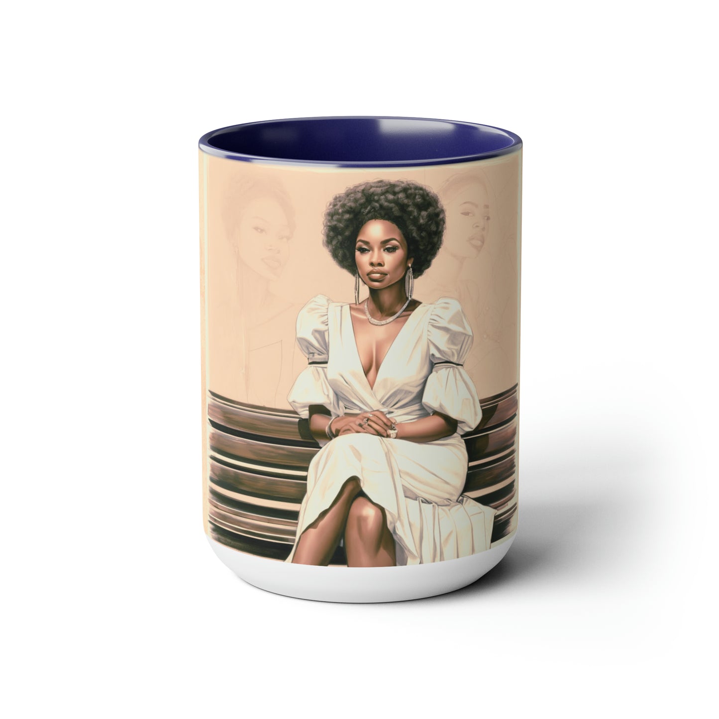 African-American women sitting on a bench 15 oz  Ceramic mug