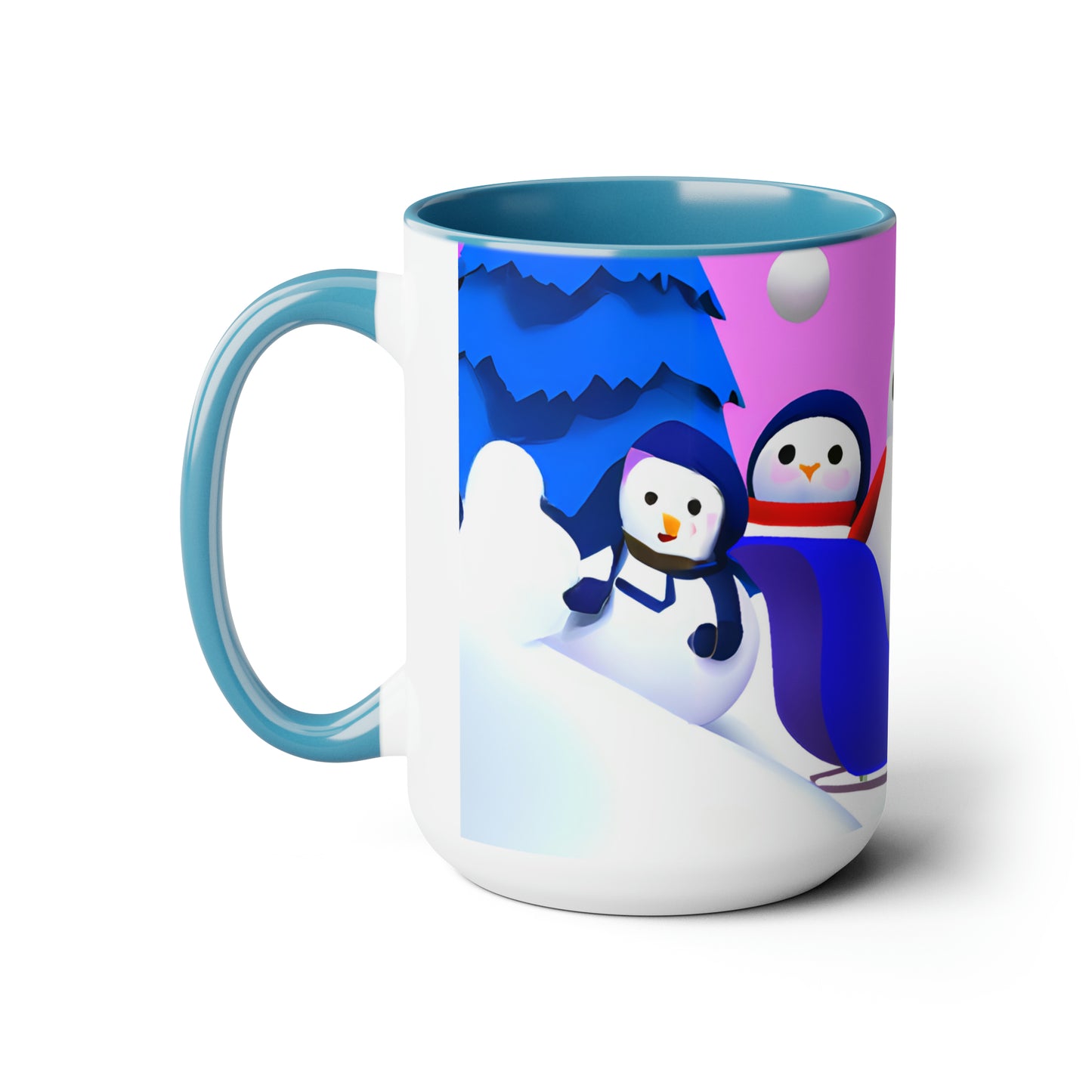 Penguin sledding selfie 15 oz ceramic mug