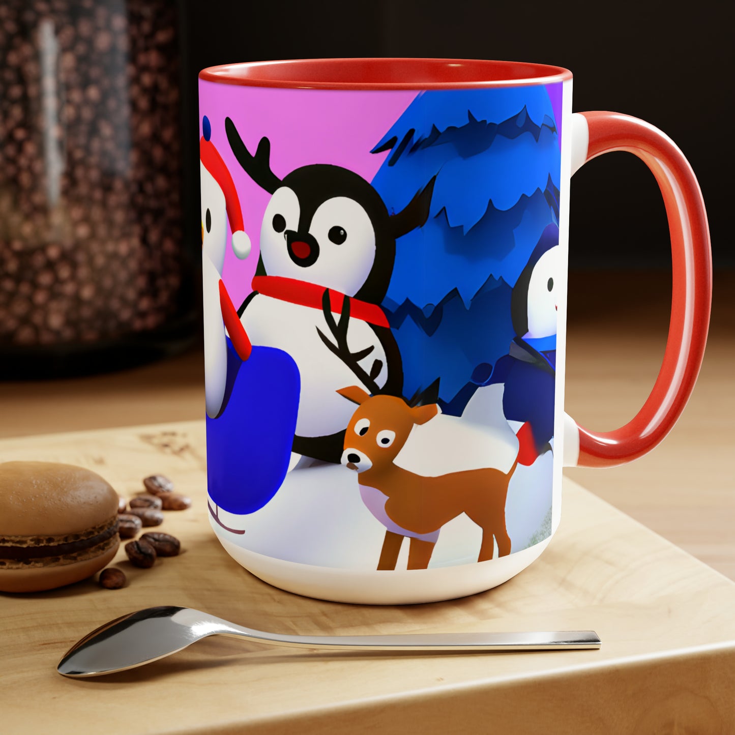 Penguin sledding selfie 15 oz ceramic mug