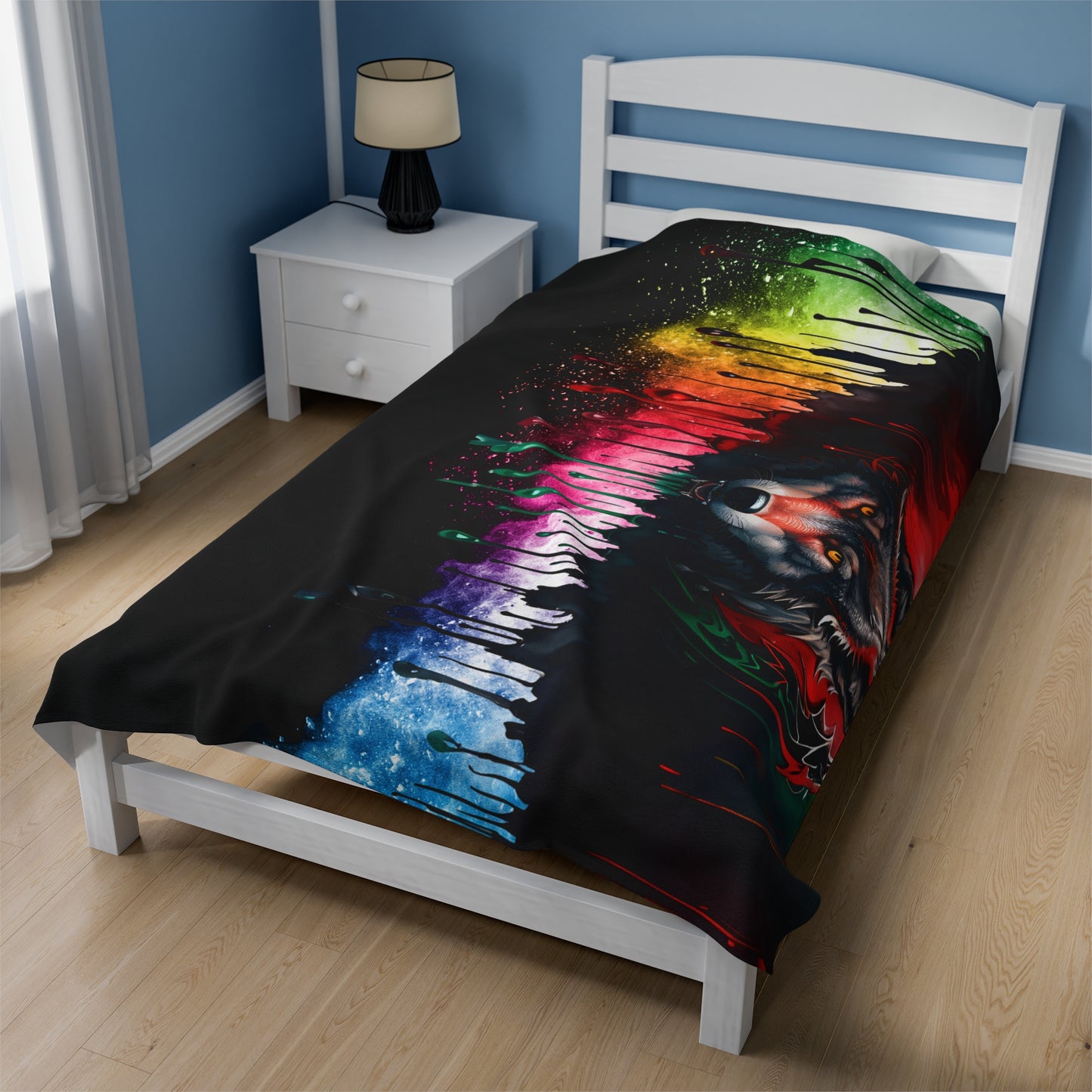 Vivid Canine Drip Art wolf Velveteen Plush Blanket