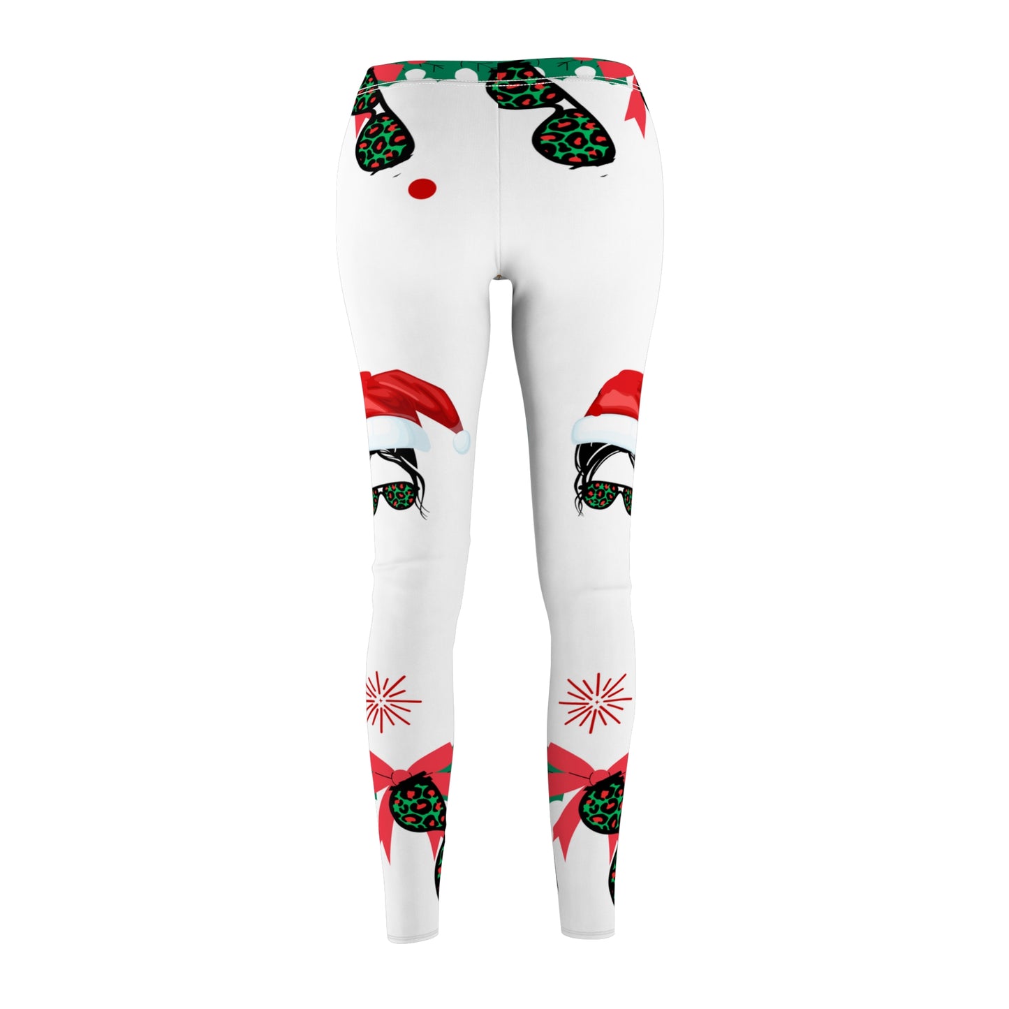 Festive Mom Vibes  Mom's Life Santa Hat and Sunglasses White Women's Leggings