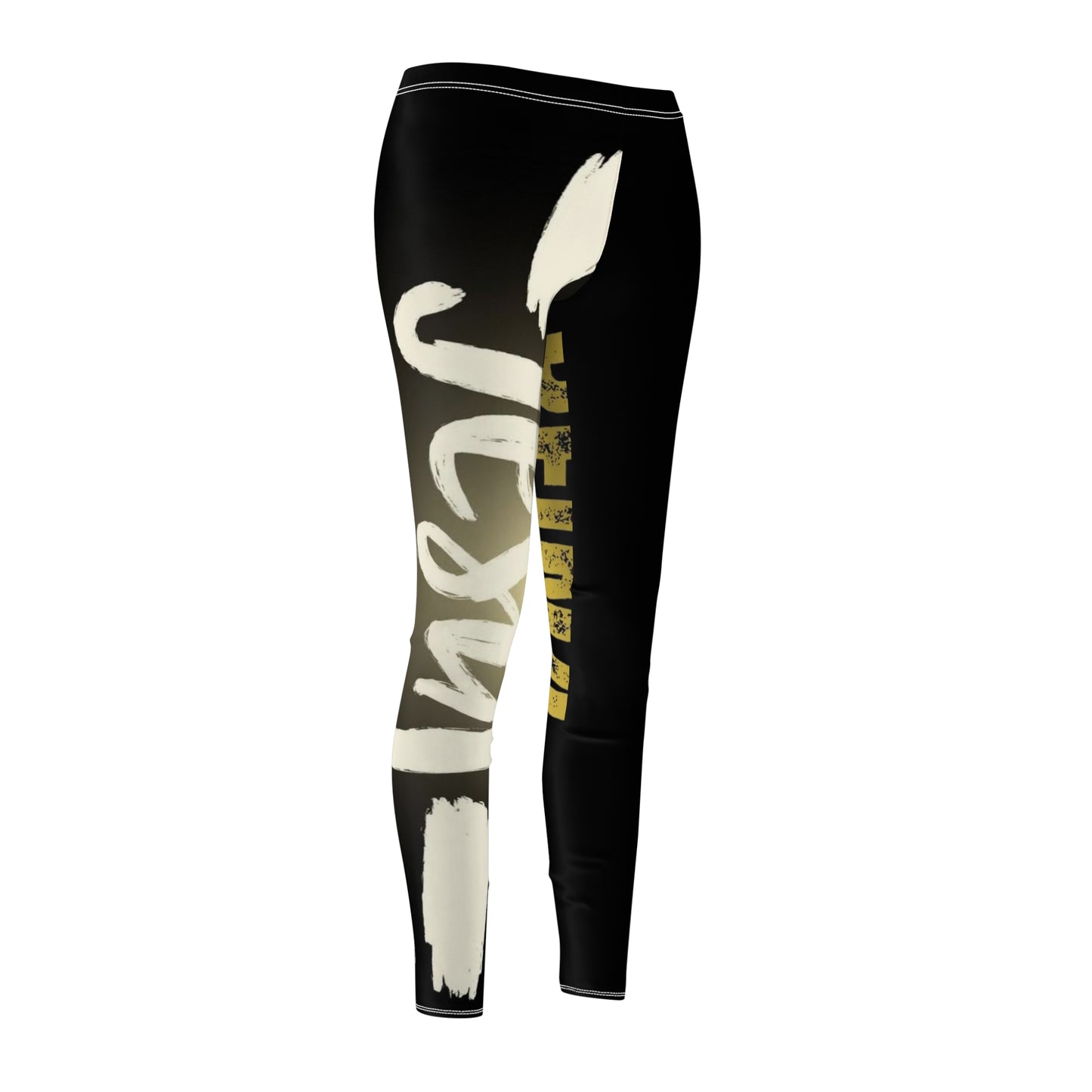 Elegancia Divina Leggings Negros JESUS REINA con Tipografía Blanca y Dorada para Mujeres