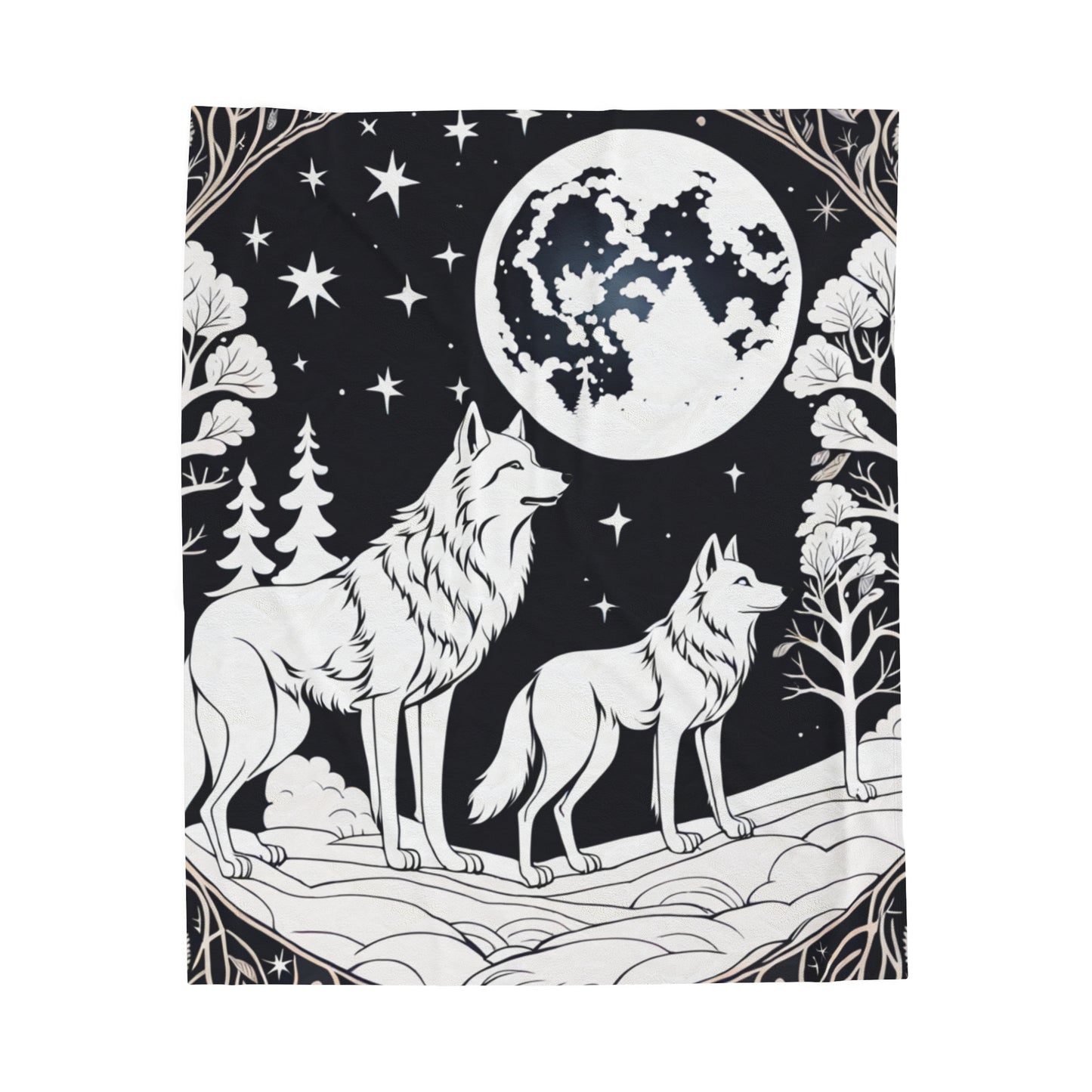 Monochrome Wolf Night Blanket Velveteen Plush Blanket