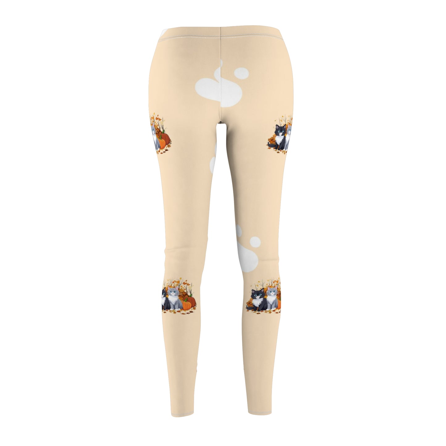 Autumn Elegance Cream-Colored Kitty and Pumpkin All-Over Print Women's Leggings